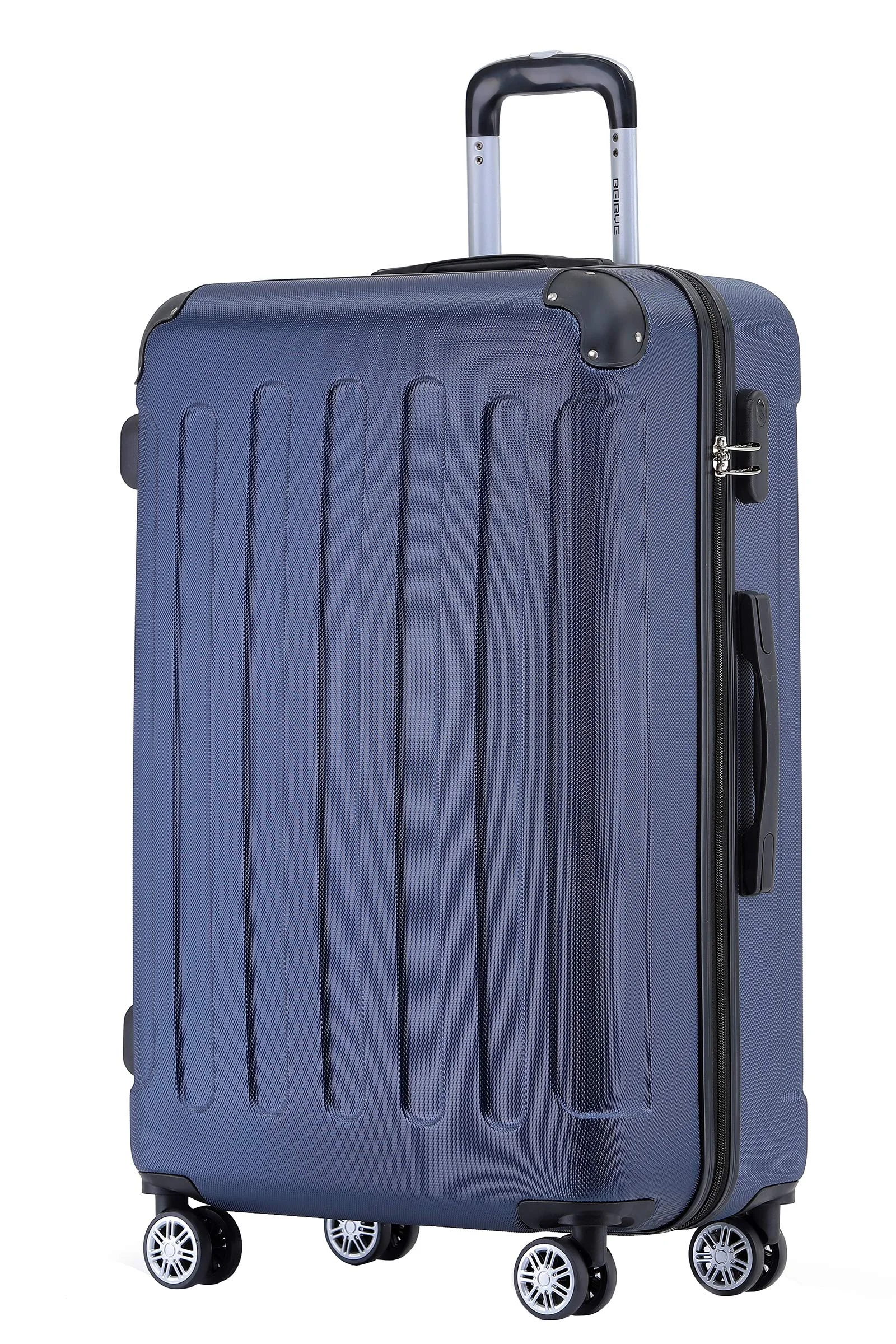 BEIBYE Hartschalen-Koffer Trolley Rollkoffer Reisekoffer Handgepäck 4 Rollen (M-L-XL-Set) (Dunkelblau, L)