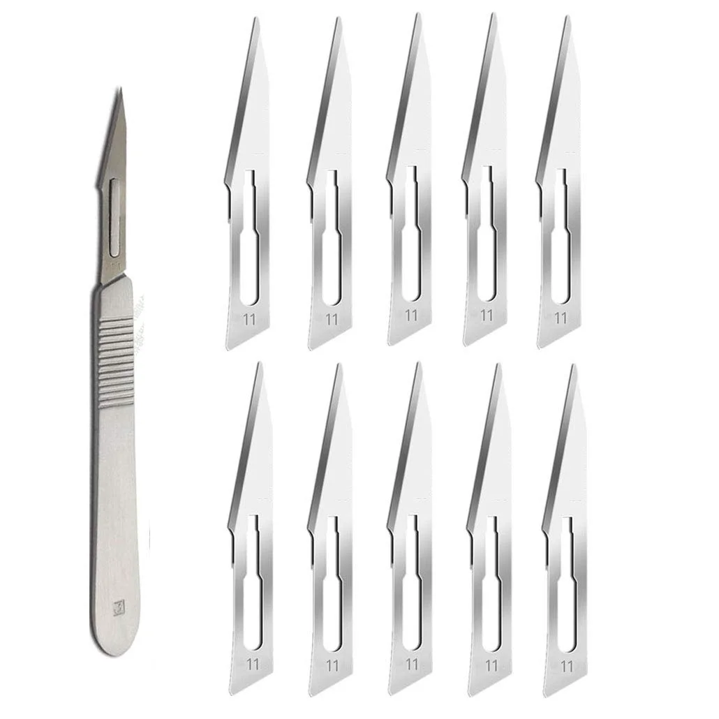 ABMRO 10 Stück STERILE Skalpellklingen 11# mit Griff zum Dermaplaning Papierschneiden, Nähen, Obsthandwerk, Modellieren, Medizin, Tierchirurgiemesser