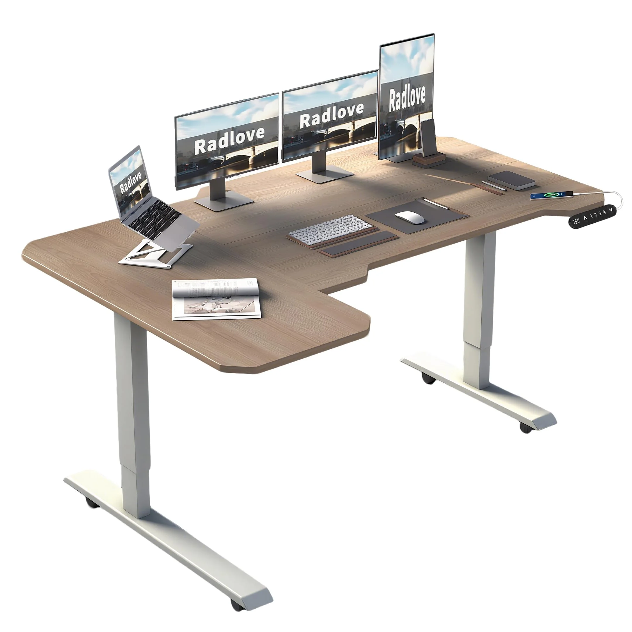 Radlove Höhenverstellbarer Schreibtisch L Form Elektrisch, 78X150 cm Eckschreibtisch Links, Verstellbarer Schreibtisch für Büro & Home Office, Eiche