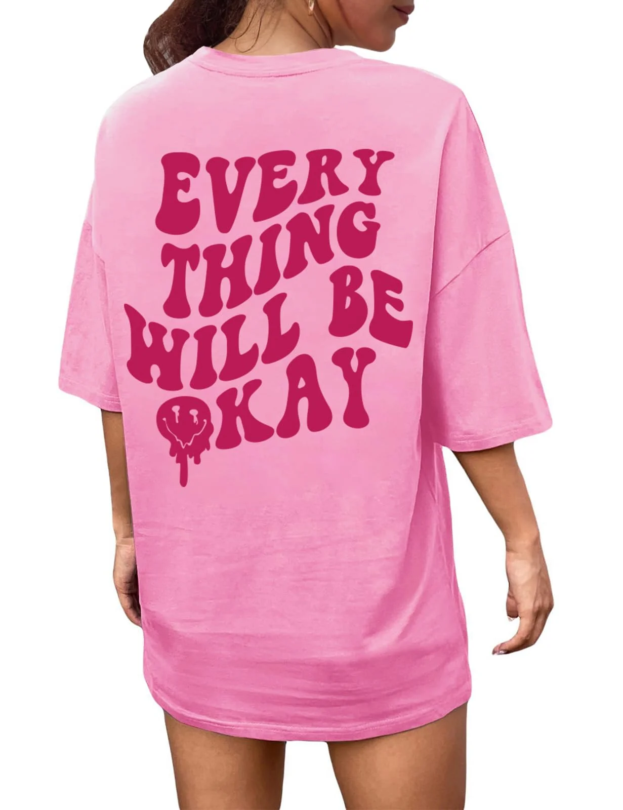 CMTOP T-Shirt Damen Oversize Shirt Hemden mit Kreativen Buchstaben Lose Rundhals Kurzarm Baumwolle Casual Tops Bluse Oberteil Sommer Basic Shirt Lang Top Sportshirt