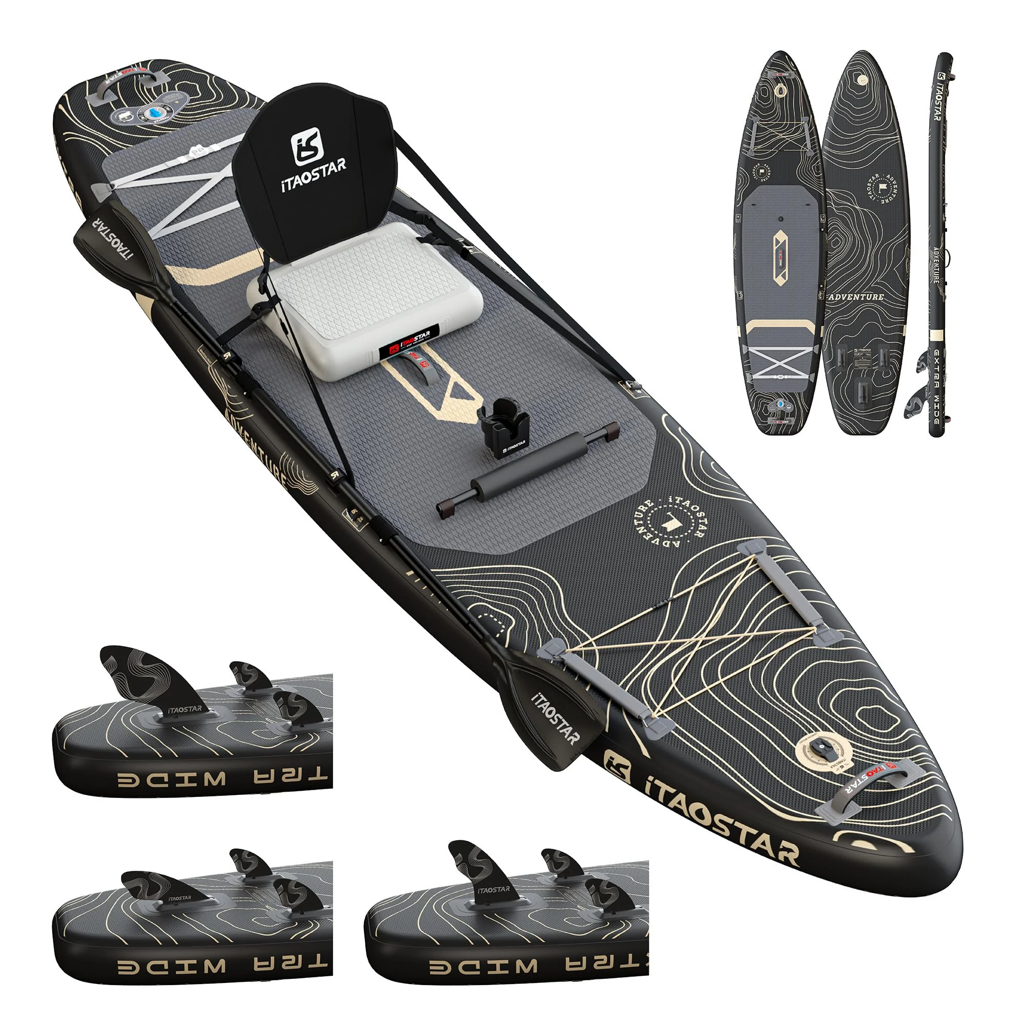 iTAOSTAR Adventure 365×88/99cm extra breites Paddleboard mit Sitz, One-Stop-Premium-SUP-Board-Zubehör, maßgeschneiderte 5 Finnen, stabile aufblasbare Stand Up Paddleboards für Jugendliche/Erwachsene