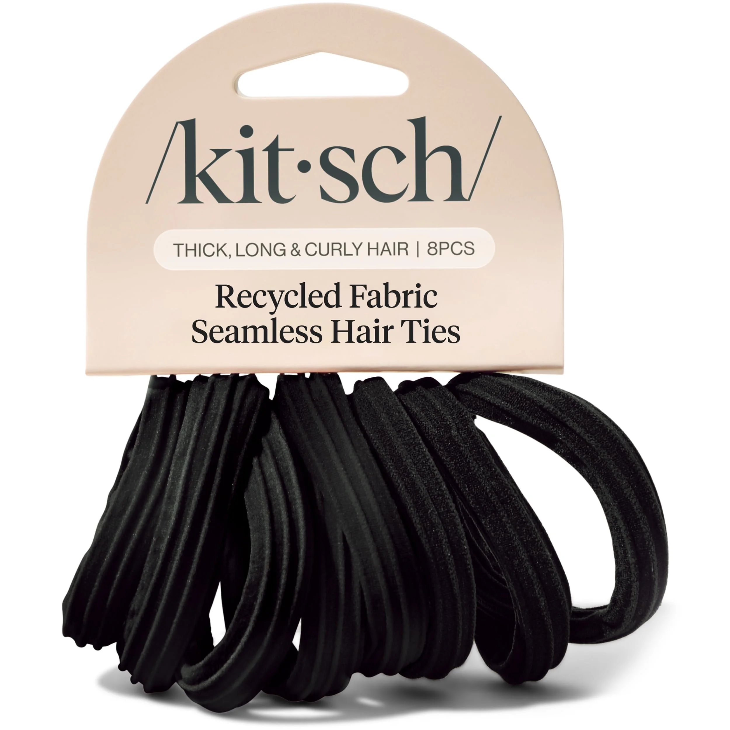Kitsch Seamless - Haargummis ohne Haarschäden – Dehnbare Haarbänder mit starkem Halt den ganzen Tag, Zopfgummis | Haaraccessoires für Mädchen – Black, 8 Stück