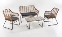 7tlg. helles Rattan Lounge-Set mit Sitzkissen - Grau