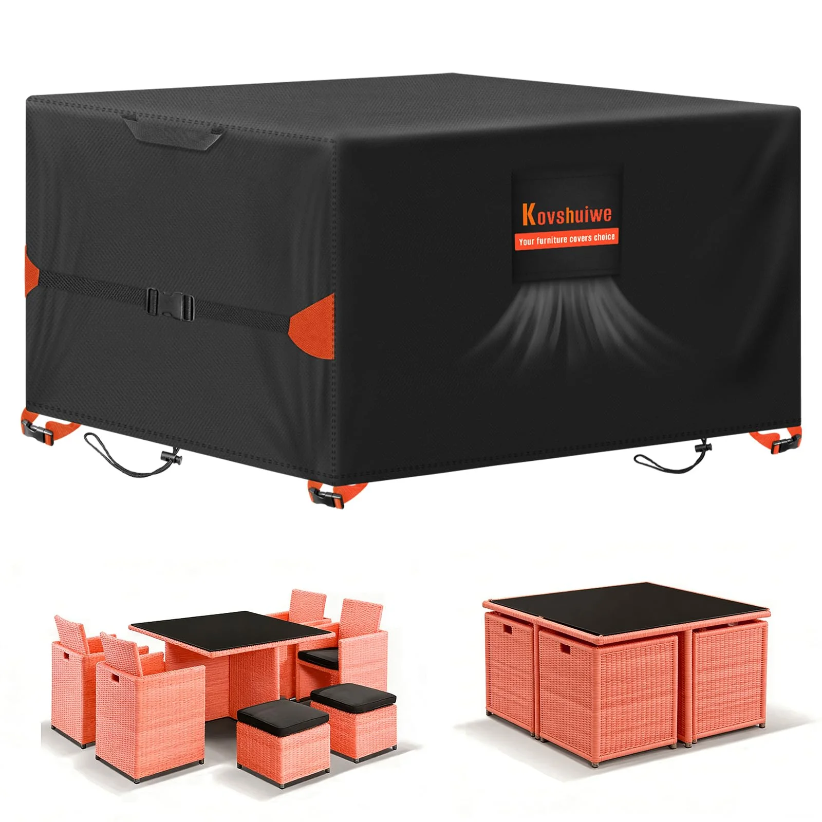 Kovshuiwe Gartenmöbel-Abdeckungen,150x90x75cm Terrassenmöbel-Abdeckung, wasserdicht, Terrassentischabdeckungen, 420D Oxford-Tuch, Rattan-Möbelabdeckung, Winddicht, UV-Schutz