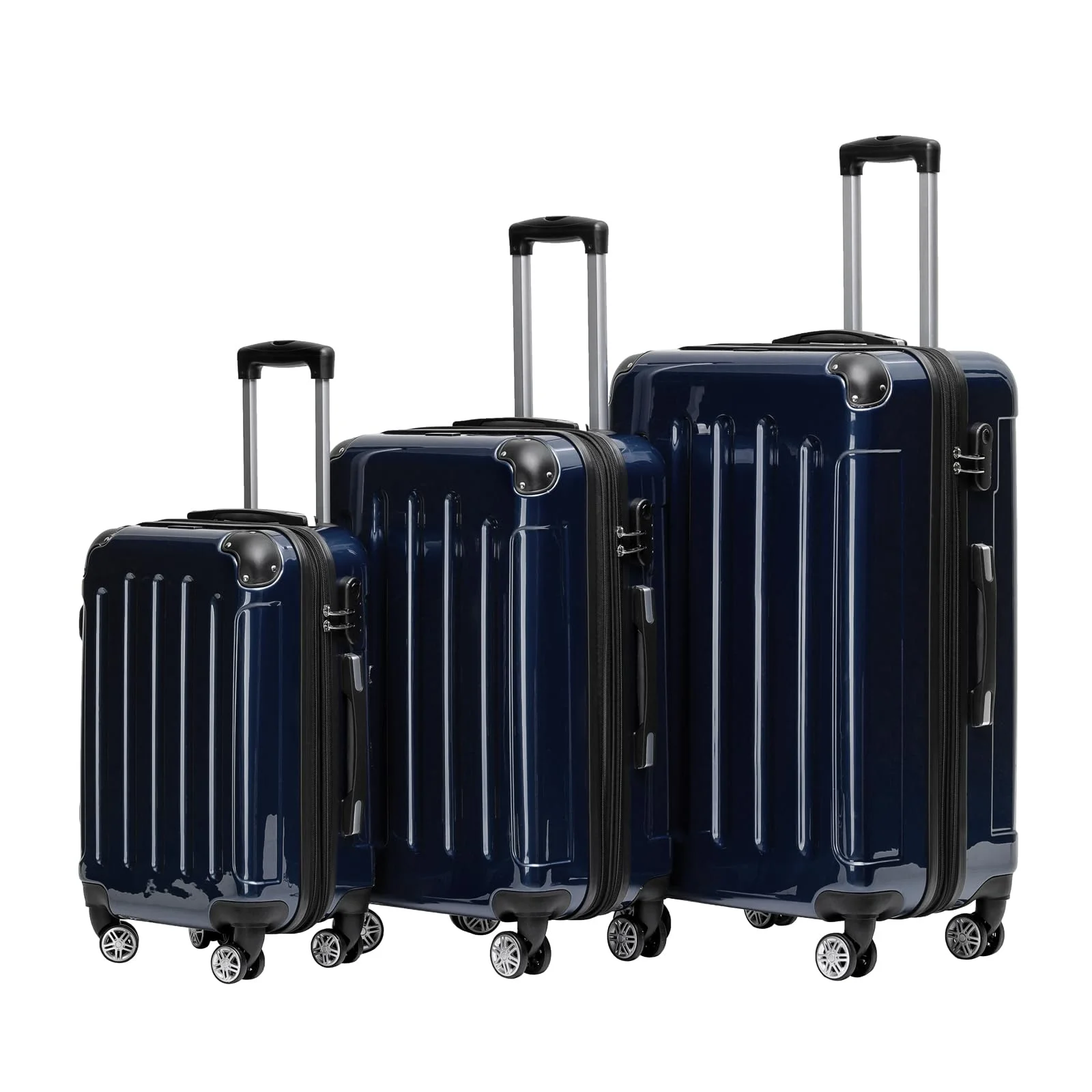 BEIBYE- 3er Kofferset Hartschalen-Koffer Reisekoffer Trolley Rollkoffer Set Reisekofferset (Dunkelblau)