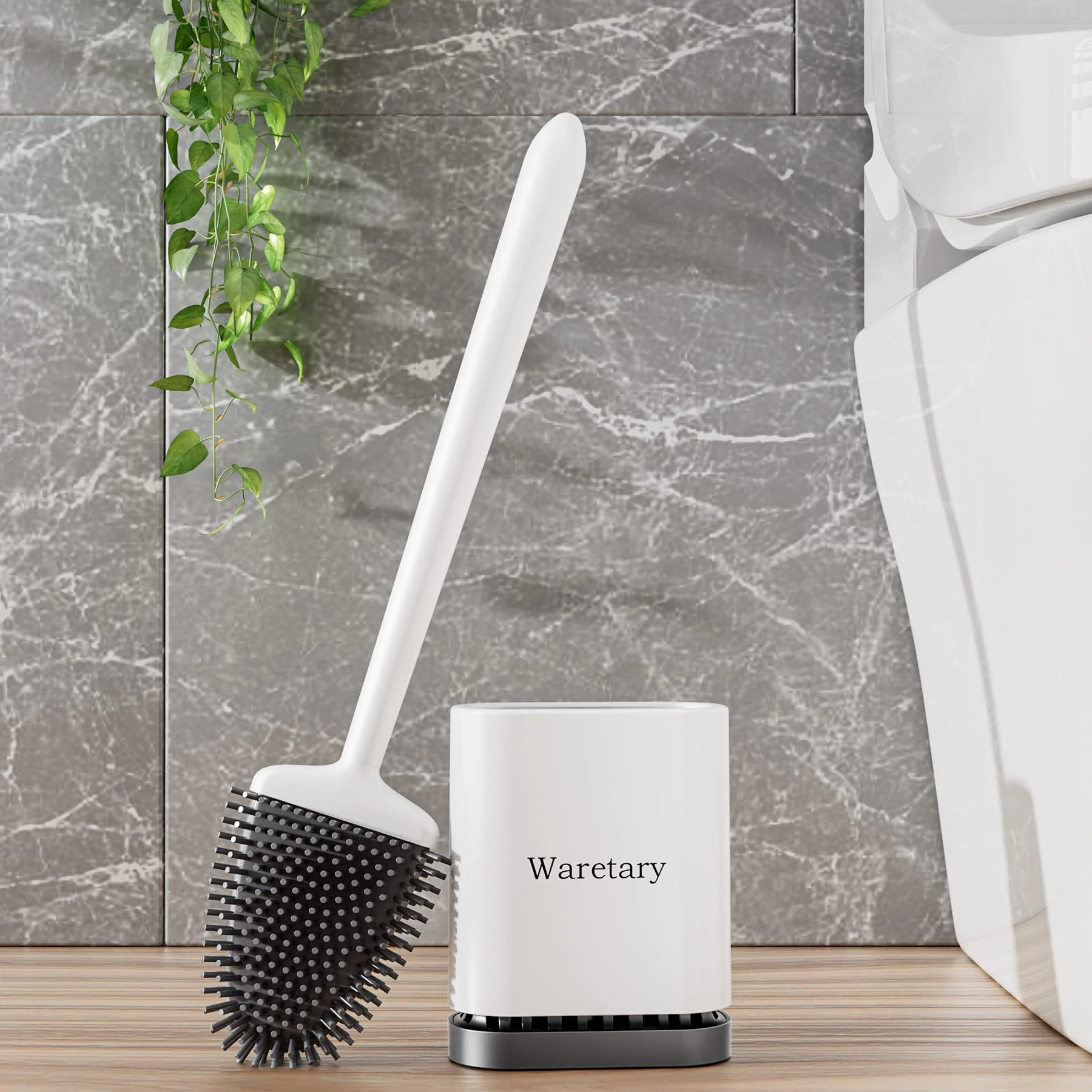 Waretary Klobürste Silikon,WC Bürste & Klobürstenhalter, Weiche und Flexible Toilettenbürste mit Langem Griff, Schnell trocknende Wandmontage & Stehend für Badezimmer (Weiß)