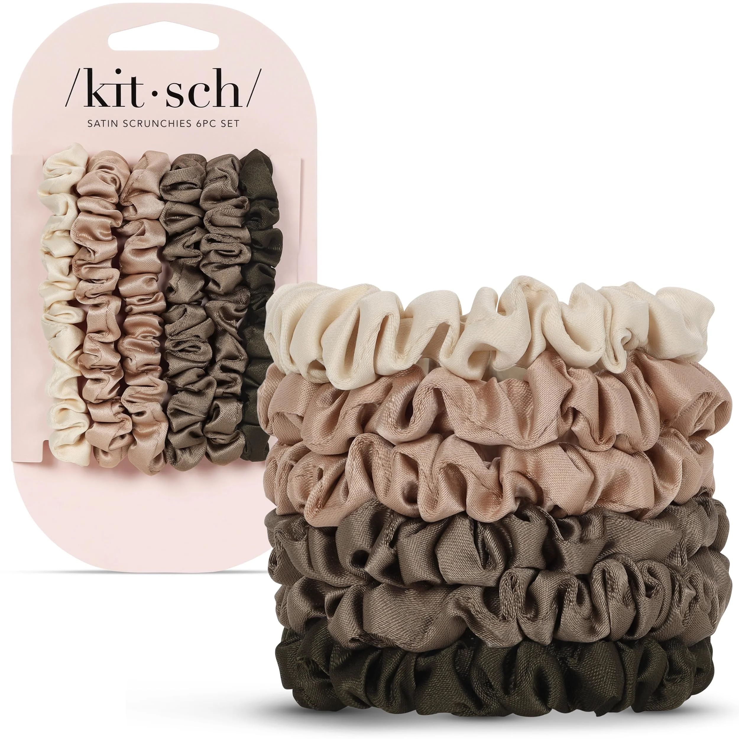 Kitsch Ultra-Petite Satin Haargummi Damen 6 Stück – Keine Knicke, Frizz-Kontrolle | Weicher als Seide, Haargummis sanft zum Haar für alle Haartypen | Stilvolle Scrunchies Haar-Accessoires – Eukalyptus