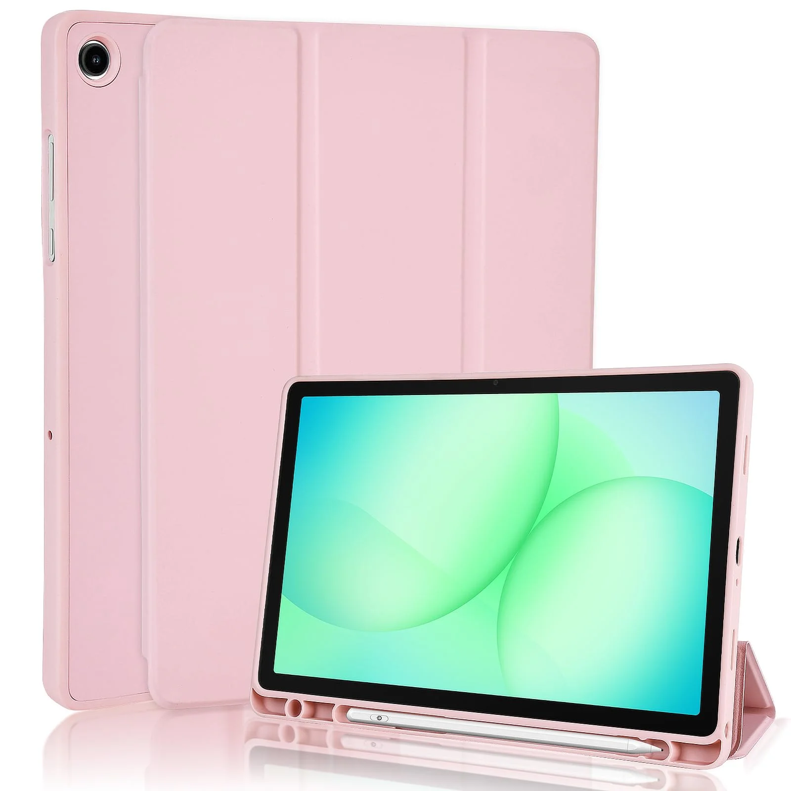 Hülle Kompatibel mit Samsung Galaxy Tab A11+ Plus 11 Zoll 2025 / Tab A9+ Plus 2023 Hülle mit Stifthalter, Trifold Ständer Schutzhülle, Auto Schlafen/Wachen, Rosa