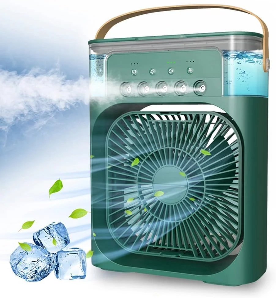 Tragbare Klimaanlage Fan, 4 in 1 Personal Mini Cooling Fan mit Wassernebel Spray, 3 Geschwindigkeiten Verdunstungsluft Kühler Wasser Fan Spray Nebel Tischventilator für Home Office Room (Green)
