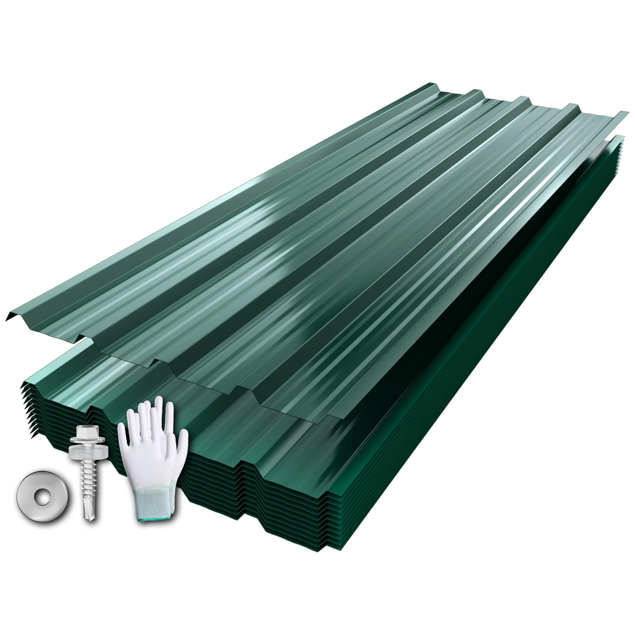 Suusolny 12er Set Profilblech mit Handschuhe & Schraube Verzinkter Stahl Trapezblech Dachblech mit Struktur 129x45cm = 7 m² Dachplatten Wetterfest Rostresistent Wellblech für Gerätehaus Carport - Grün