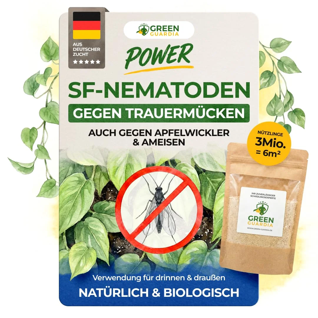 GREEN GUARDIA Power SF-Nematoden - 3 Mio. (30 Pflanzen/6m²) gegen Trauermücken – Biologisches Mittel zur effektiven Trauermücken Bekämpfung – Umweltfreundlich, chemiefrei