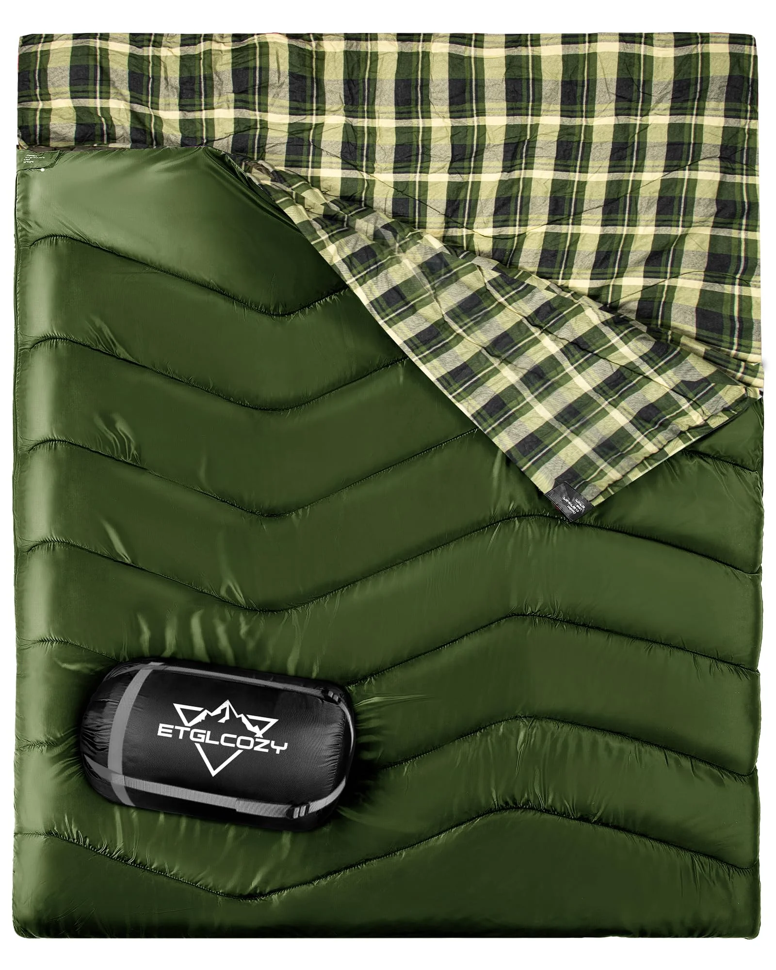 Doppelschlafsack für Erwachsene Kinder Camping, XL Queen Size Schlafsäcke für 2 Person Die ganze Saison Wandern Rucksack, leicht wasserdicht mit Kompressionssack