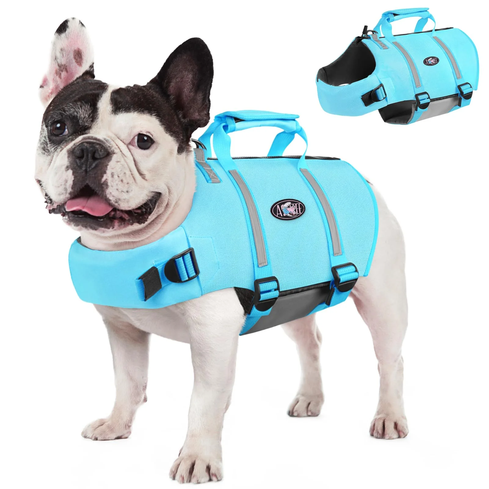 AOFITEE Schwimmweste Hund, Hunde Schwimmweste für Bootfahren und Wassersport mit Verbesserter Auftrieb, Schwimmweste Hund mit Sicherheitsgriff und Reißverschluss, Rettungswesten