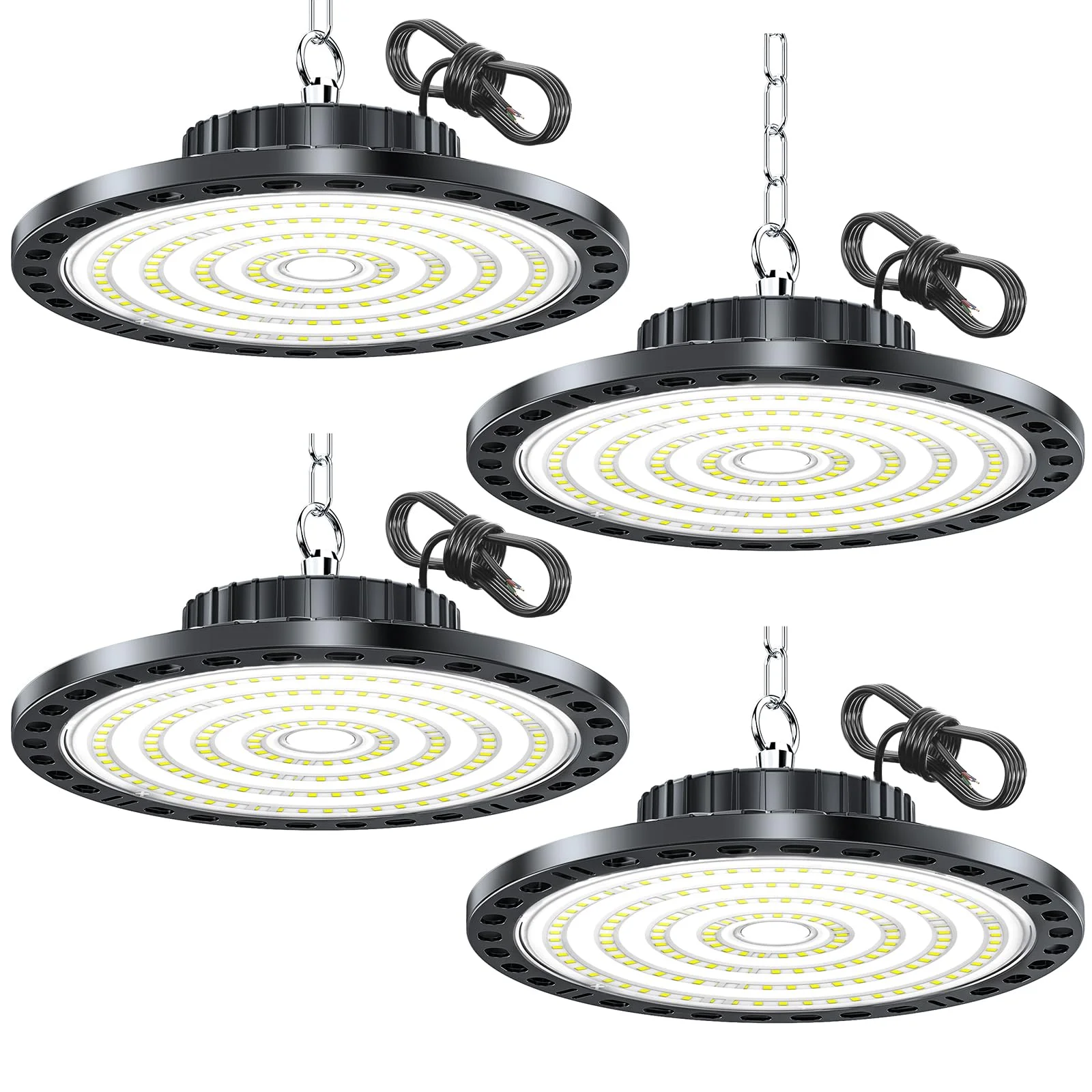 HAPYLUMI LED Hallenstrahler 100W 10000lm, 4 Stücke Hallenbeleuchtung UFO Lampe 6500K Kaltweiß, LED Werkstatt Deckenleuchte IP65 Wasserdicht AC 85-265V, für Werkstatt Garage Lager Keller