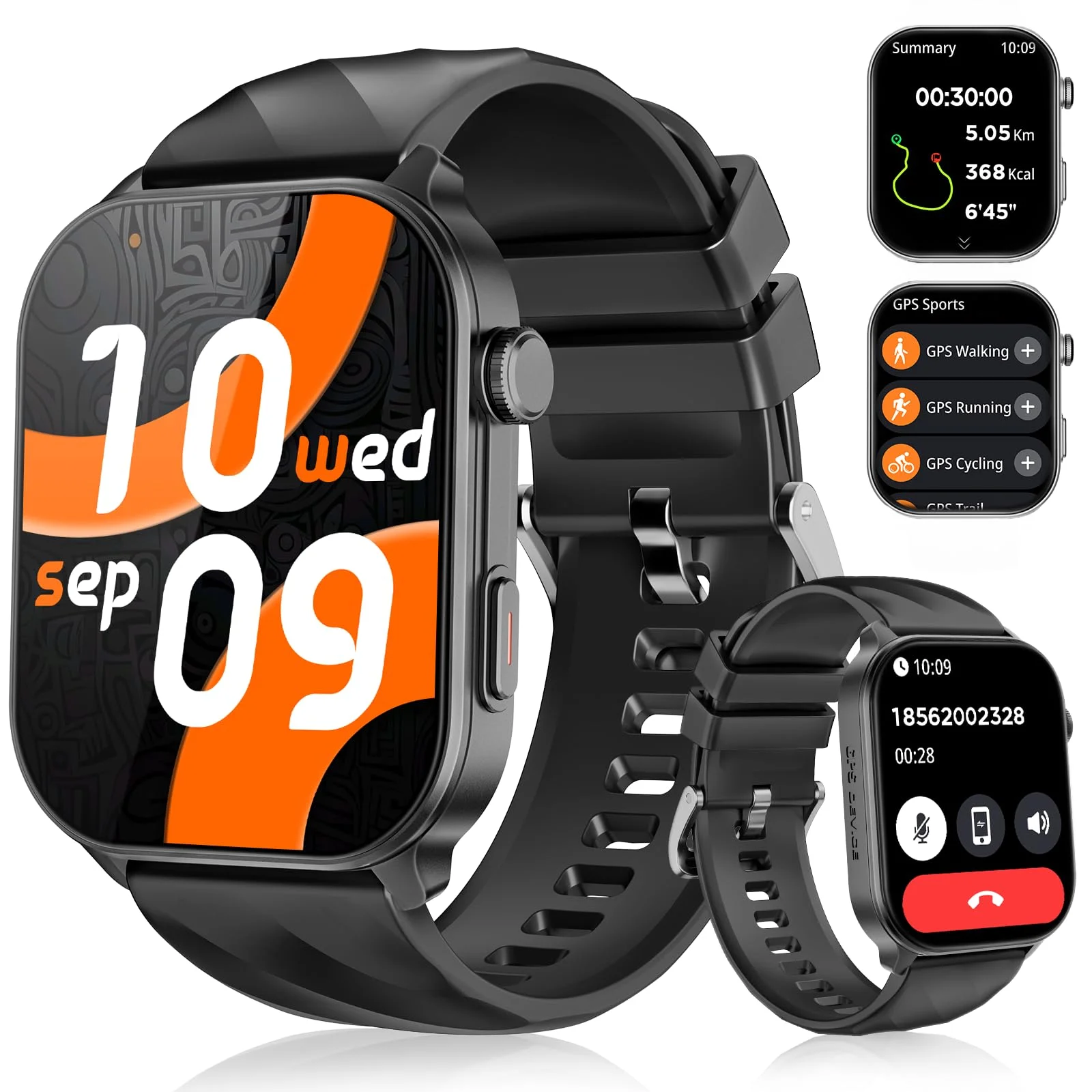 IMSVEPR Smartwatch Herren Damen, 2,01" HD Smart Watch mit GPS Fitness Tracker, Bluetooth Anruf, 110+ Sportmodi, Fitness Uhr mit Puls-SpO2-Schlaf-Monitor, 1 ATM Wasserdicht für Android iOS-Schwarz