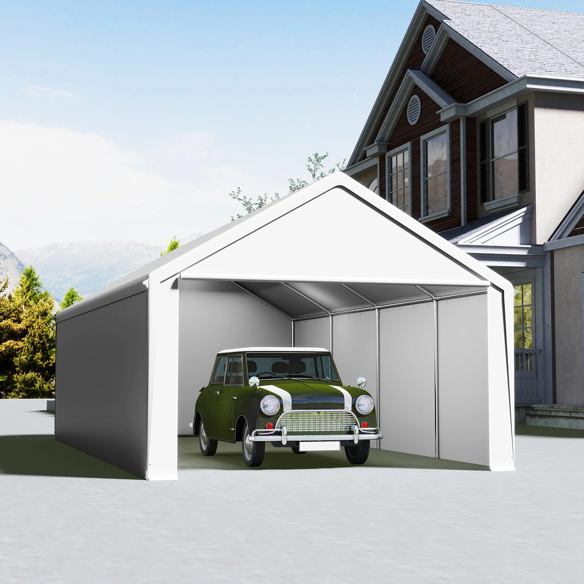 XMTECH Garagenzelt 4x8 m, Robuste Zeltgarage & Carport Unterstand, Winterfest wetterfestes Auto Zelt mit Tür, Sonnenschutz regendicht schneefest, Geräteschuppen Lagerzelt für Parken und Lager, Weiß