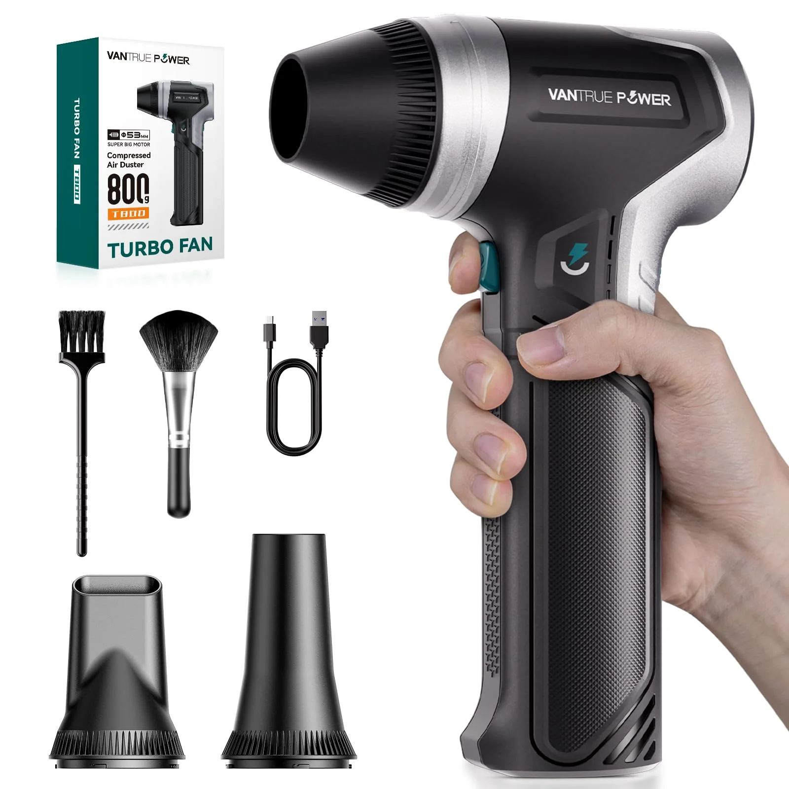 VANTRUE POWER T800 Electric Air Duster-800G Luftdruck Super Power Cordless Air Duster,wiederaufladbare Druckluftspray Luftgebläse,einstellbare Gebläse mit Akku,Staubgebläse für PC,Outdoor,Haus,Auto