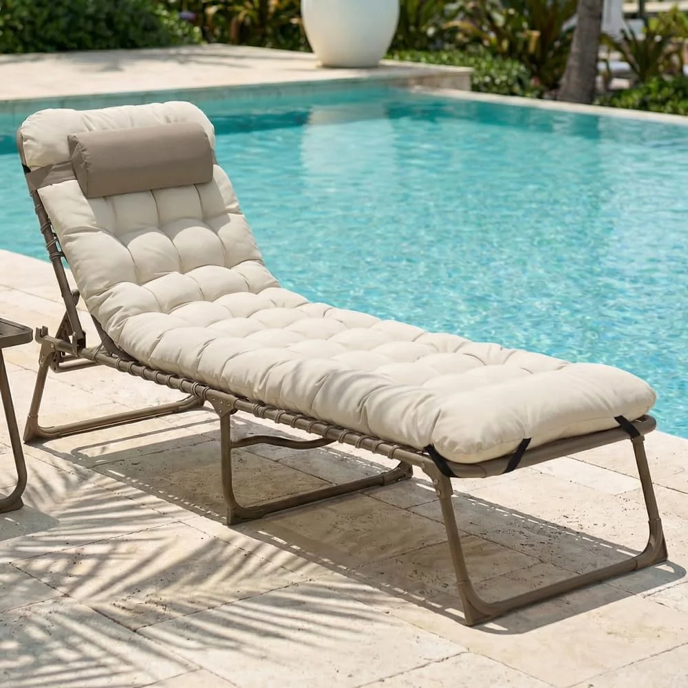 CASABEL Sonnenliege Klappbar mit Kissen, Gartenliege Wetterfest und Bequem, Stahlrahmen und Textilene Bezug, Klappliege für Garten, Terrasse oder Camping, Liege für Schwimmbad oder Freibad, Taupe
