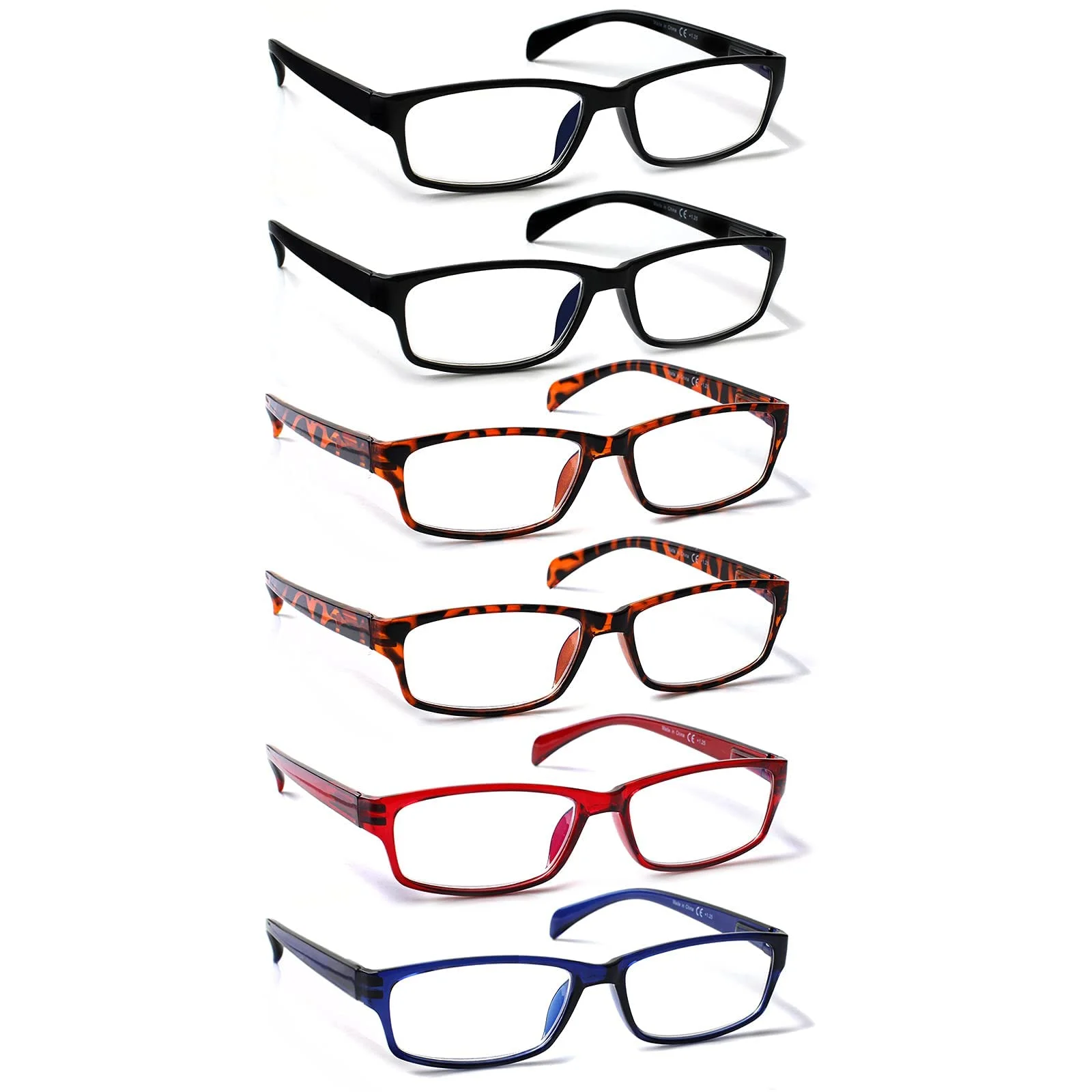 COJWIS Lesebrille 6 Pack herren und Damen Qualität Feder Scharnier Blaulichtfilter Leser Brille(6 Farbe Mischen-1, 3.00)