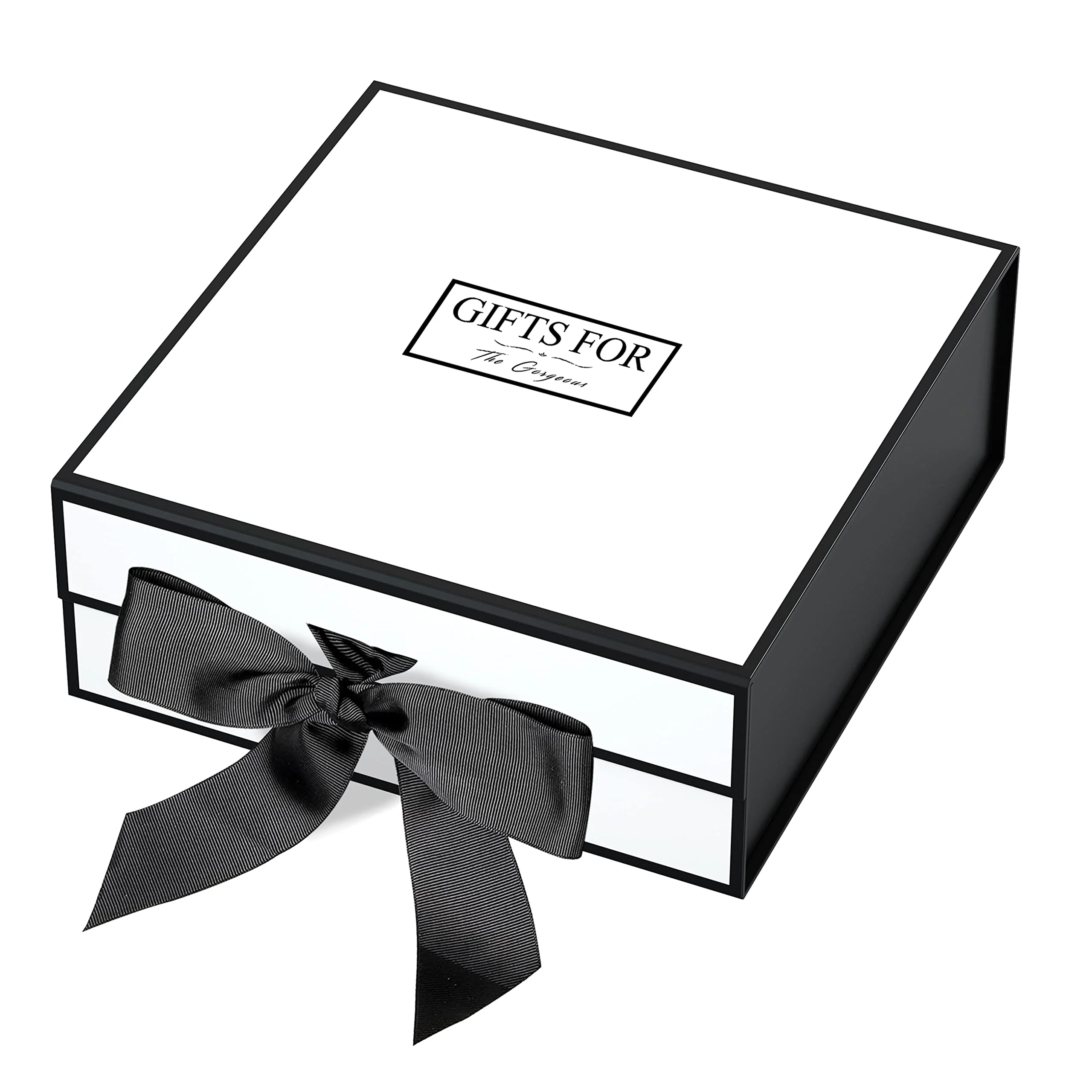 JiaWei Geschenkbox (Stil-1) 33 x 31 x 11,5 cm Groß, Geschenkkarton mit Magnetisch Deckel und Schleife, Grußkarten & Seidenpapier - Weiß