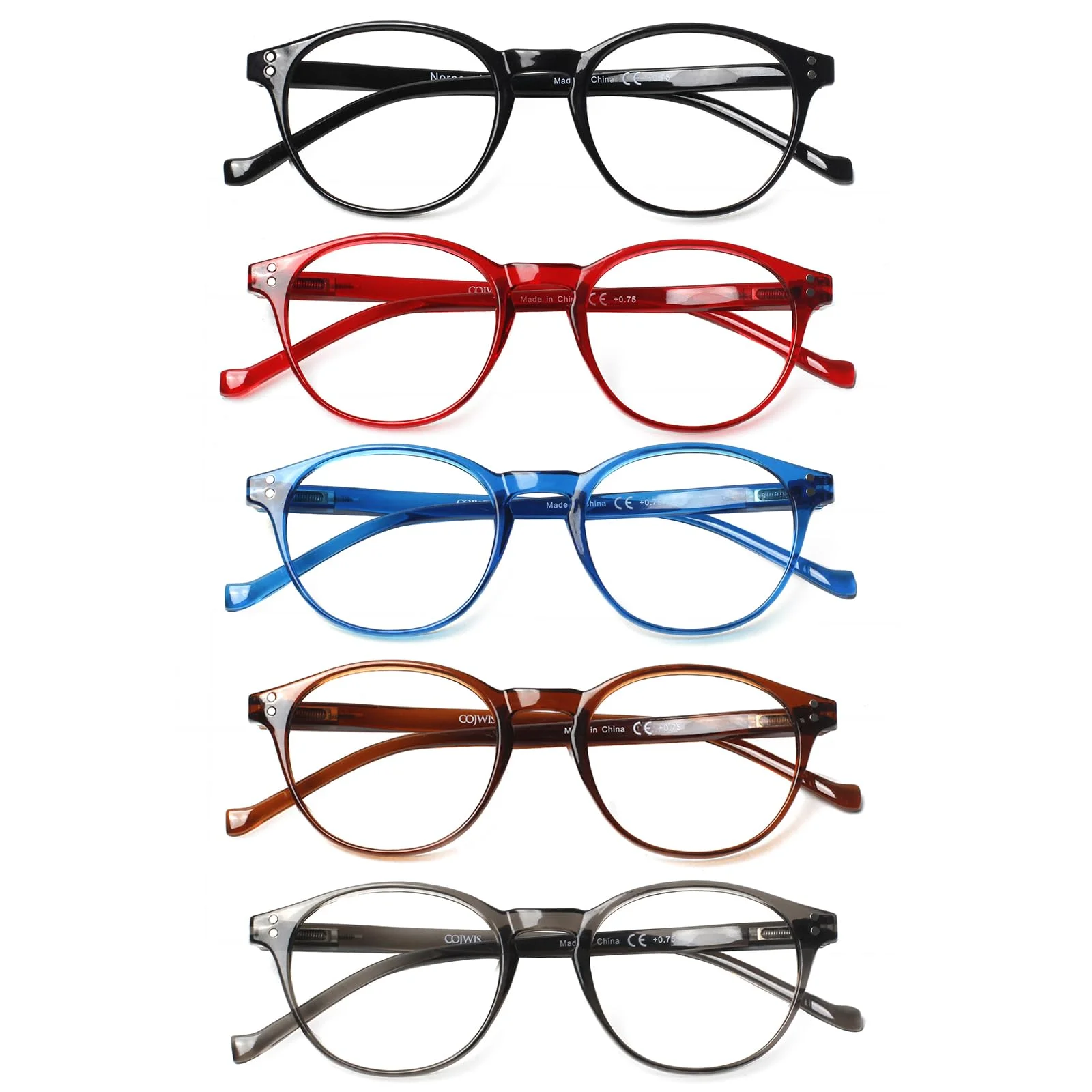 COJWIS 5 Pack Lesebrille Blaulichtfilter fur Damen Herren Federscharnier Brille Anti-Müdigkeit Blendfreie UV Lesehilfe (5 Pack Farbe-3, 3.00, multiplier_x)