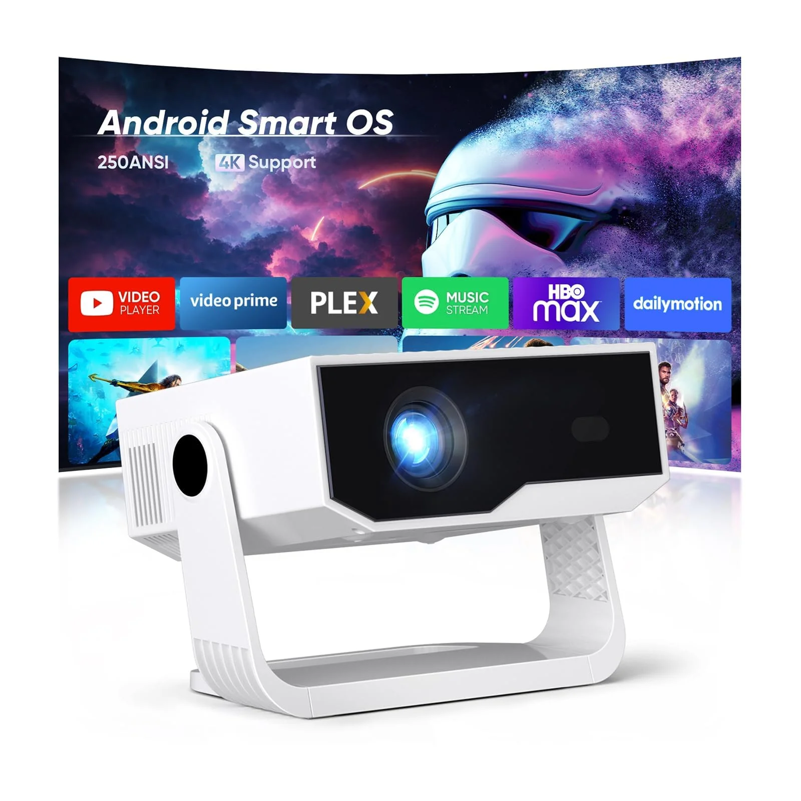 ZDK 2026 Upgrade Mini Beamer Integrierte Apps, Android 14, unterstützt 4K 1080P, Trapezkorrektur, WLAN&BT Beamer 4K Heimkino, Projektor Tragbarer mit um 270° drehbarem Ständer, Kompatibel Laptop/Handy