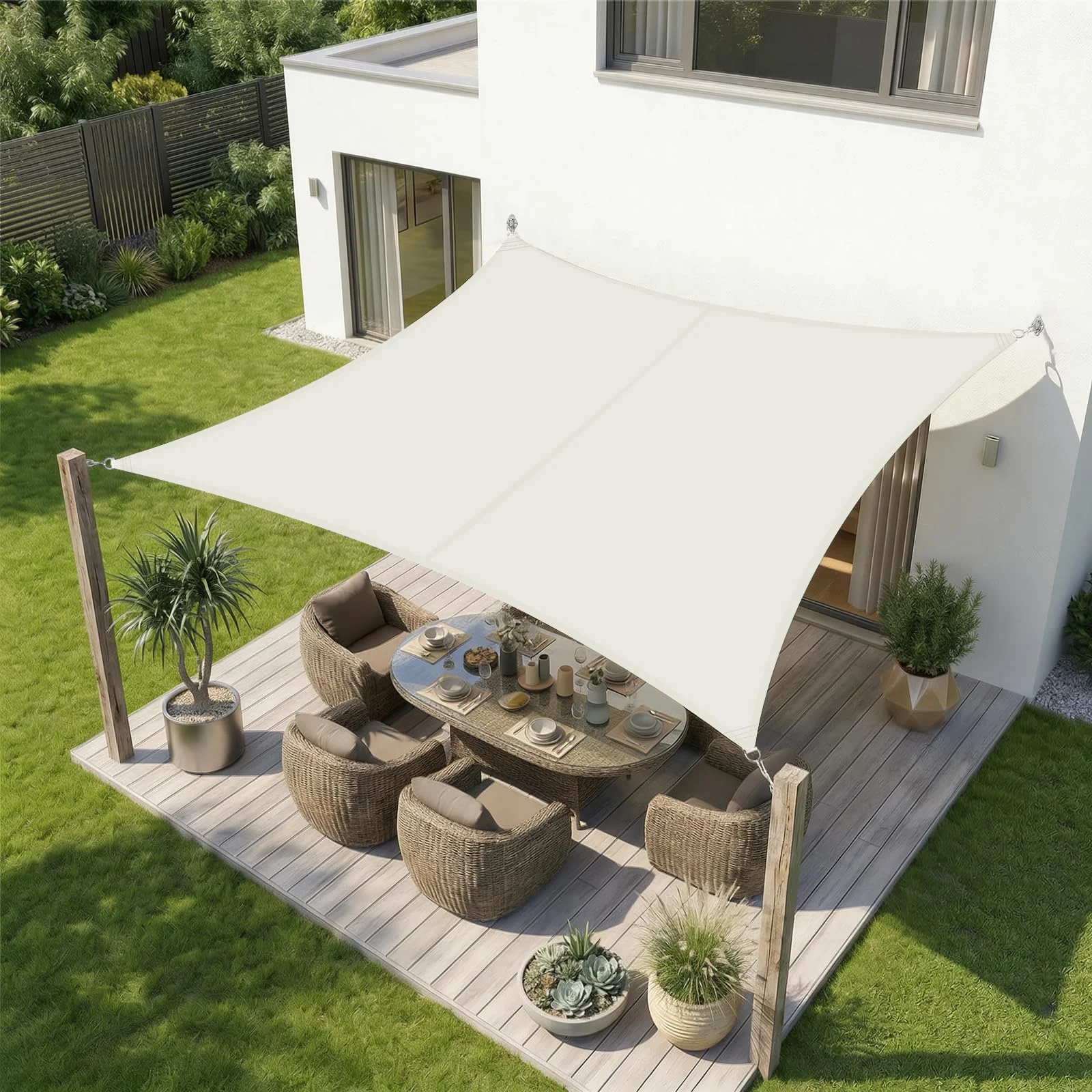 Sekey Sonnensegel Wasserdicht 3x4m Rechteckig, Sonnenschutz hochdichtes PES 160g/m² Wetterfest & Reißfest, Nahtversiegelung (Zuverlässig Dicht) & 95% UV Schutz, für Balkon Terrasse Garten, Creme
