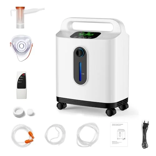 HUATUO Sauerstoffkonzentrator, 93% ± 3% Sauerstoffkonzentration 1-8L einstellbar mit Rollengriffbewegung (deutsche Anleitung)