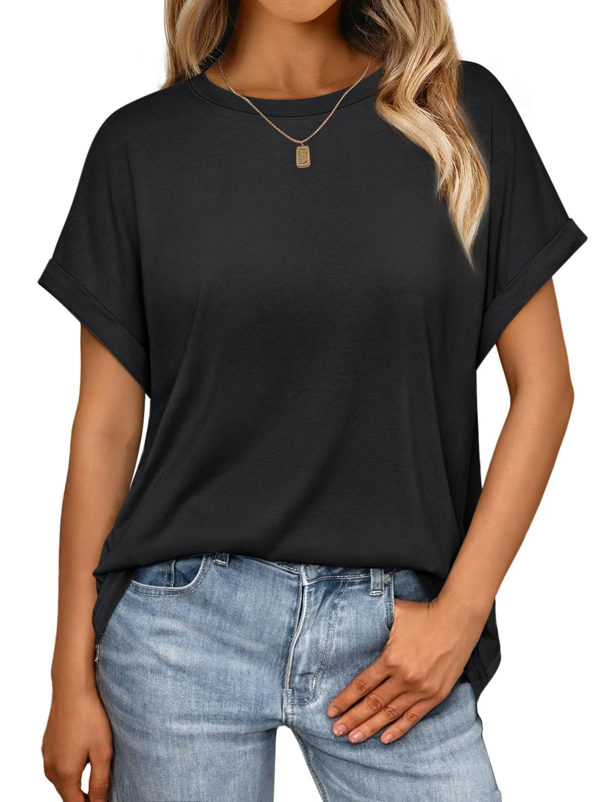 Cuptacc Tshirt Damen Rundhalsausschnitt Kurzarm Oversize T Shirt Sommer Casual Flügelärmel Top Damen Locker