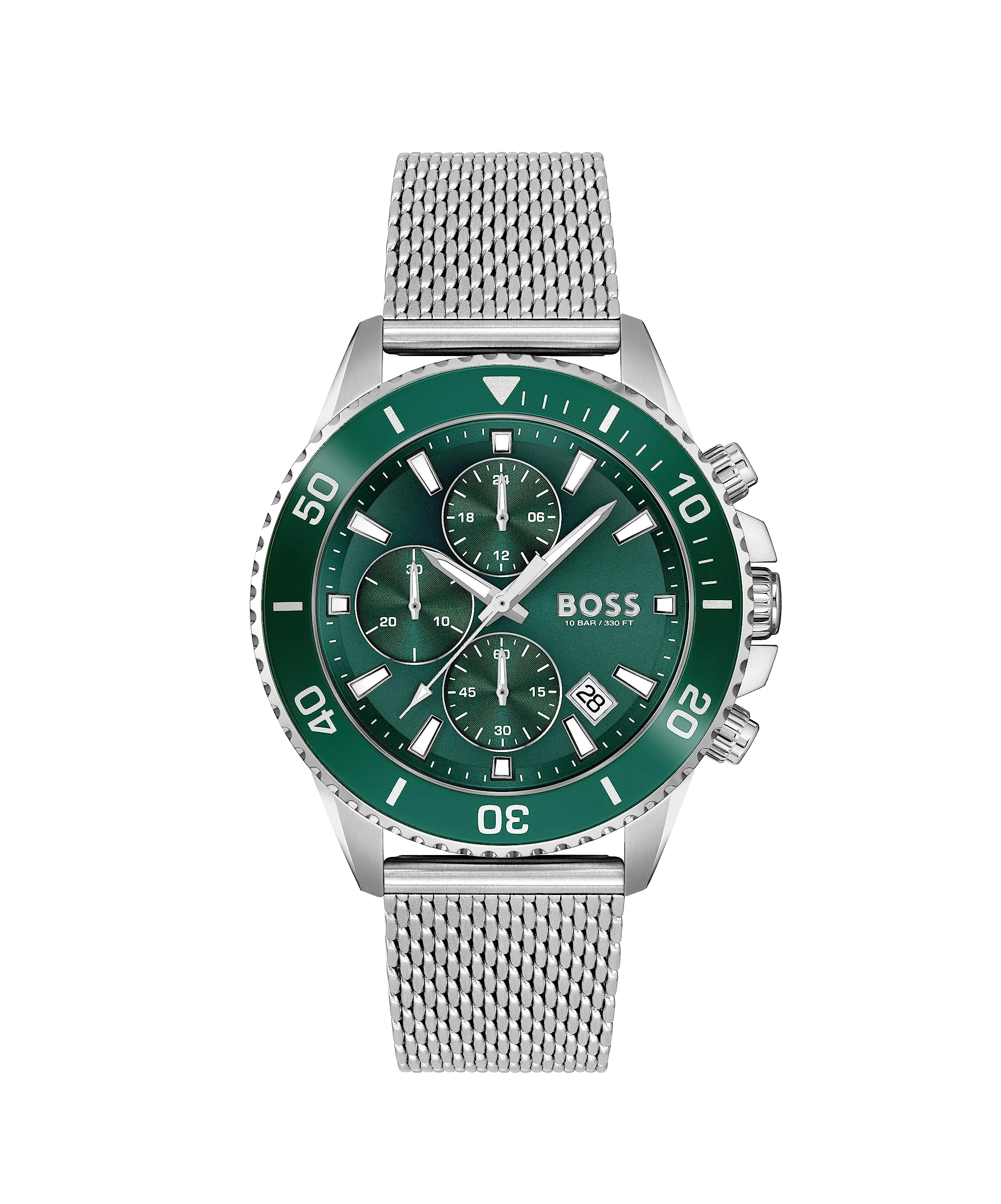 BOSS Herren 45mm Chronograph Quarz Uhr Admiral Kollektion mit Edelstahl-, Silikon- oder Ocean-Plastic-Gewebearmband, Datumsfunktion und 3 Sub-Dials