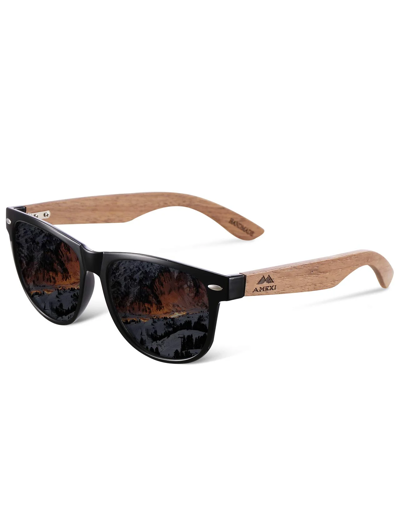 AMEXI Holz Sonnenbrillen Polarisierte Sonnenbrille,Herren Damen Polarisierte Sonnenbrille， UV400 Sonnenbrille/Der Rahmen der Brille ist aus Walnuss Holz