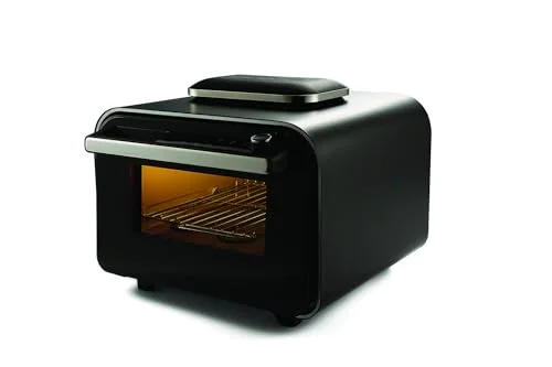 riviera&bar Pizzaofen Hochtemperatur bis 400 °C - Pizza Backofen mit Steinplatte, Schnelles Aufheizen & Gleichmäßiges Backen, Für Indoor & Outdoor Küche - 37×45×50 cm, 1800W, Schwarz