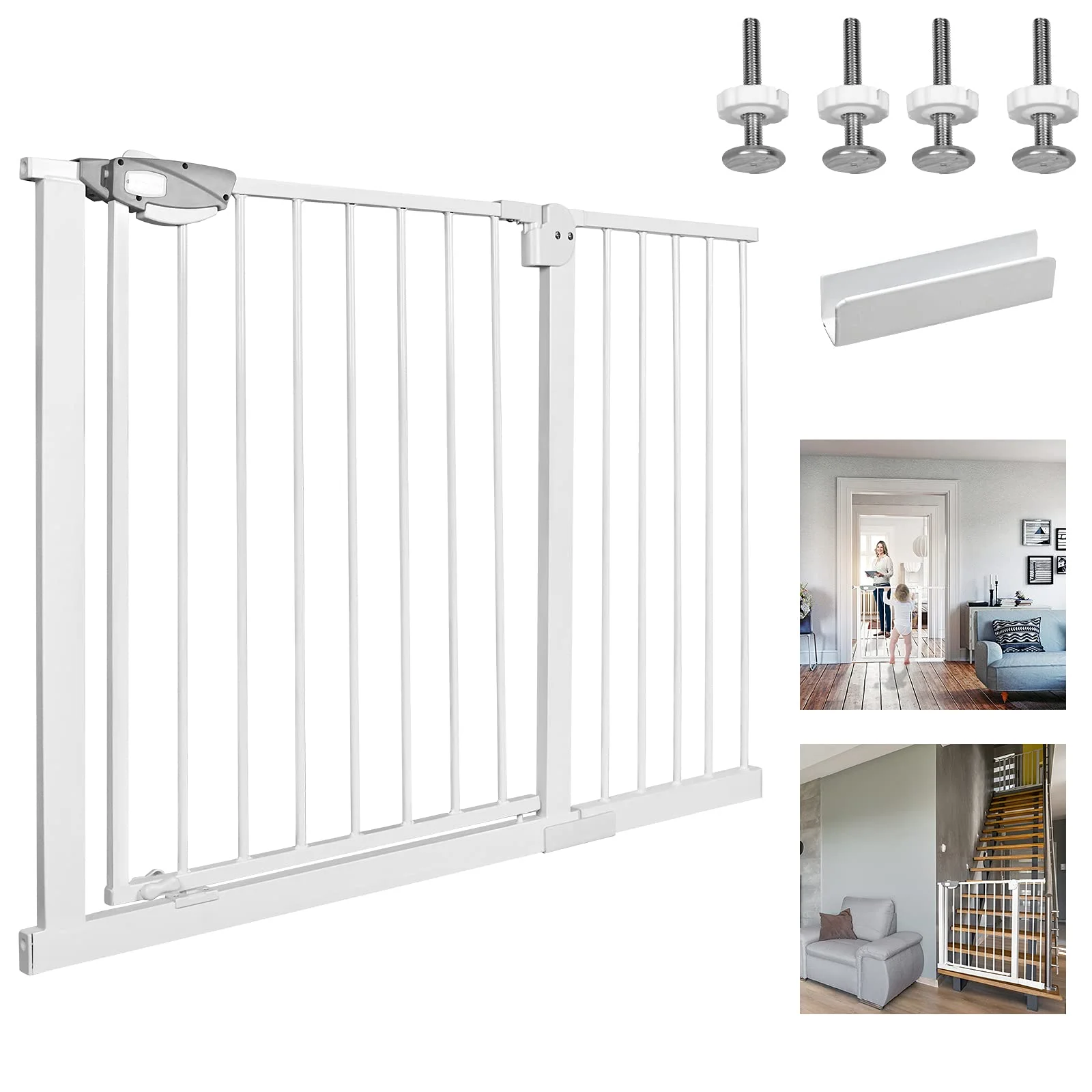 YRHome Türschutzgitter ohne Bohren Treppengitter Treppenschutzgitter für Kinder Türgitter Auto-Close 180° Zweiwegeöffnung Baby Schutzgitter für Baby Kinder, 105-115 cm breit Weiß