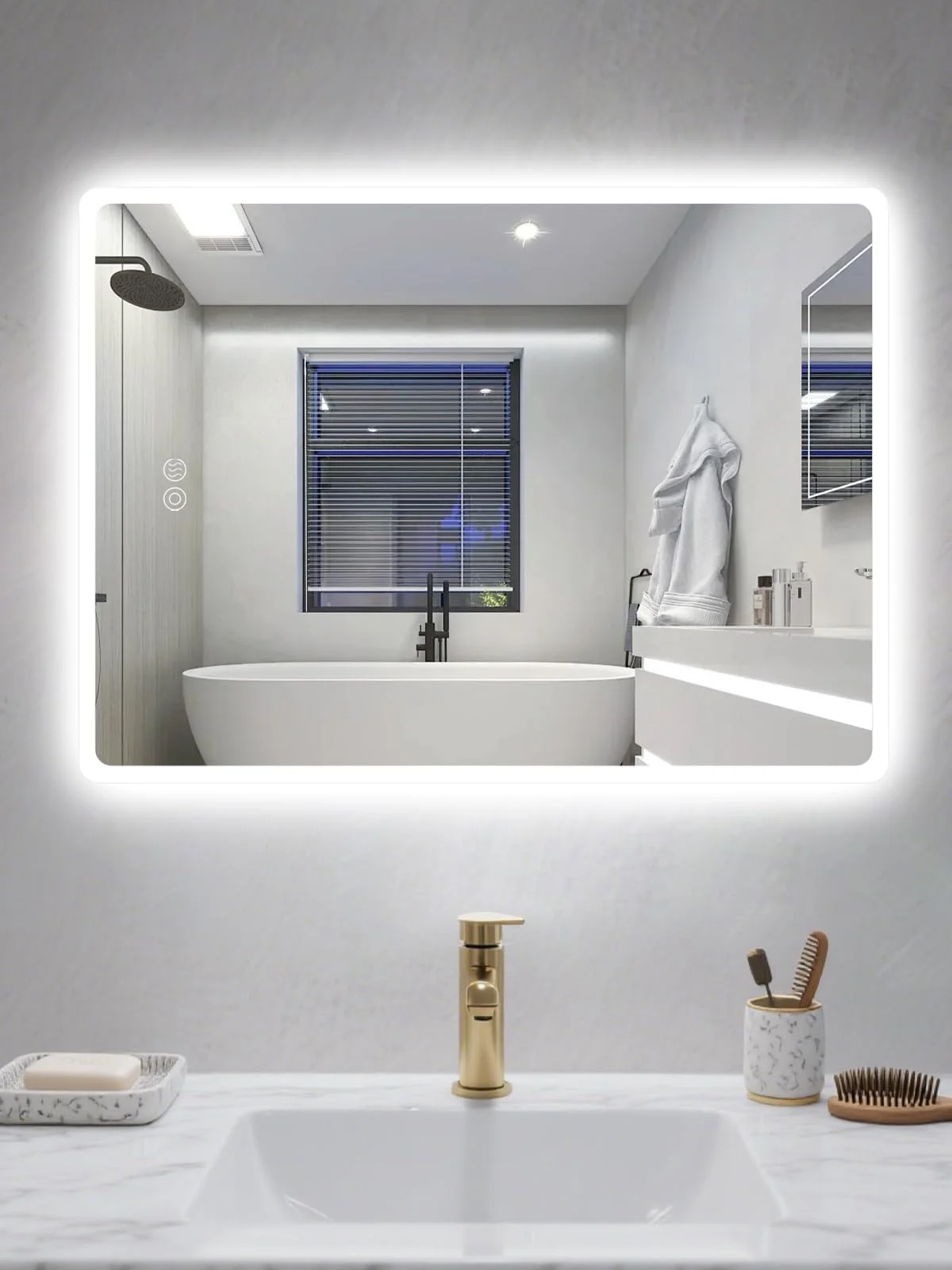 Habison Badspiegel mit Beleuchtung, 60x80cm LED Badezimmerspiegel mit Touchschalter, Dimmbar Lichtfarbe 3 Farbtemperatur, Speicherfunktion, Antibeschlag, LED Spiegel Bad mit Licht Für Badezimmer, WC