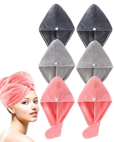 Lumimi 2er-Set Haarturban Kopfhandtuch aus Mikrofaser Extra Saugfähig Schnelltrocknend Flauschig Knopfverschluss
