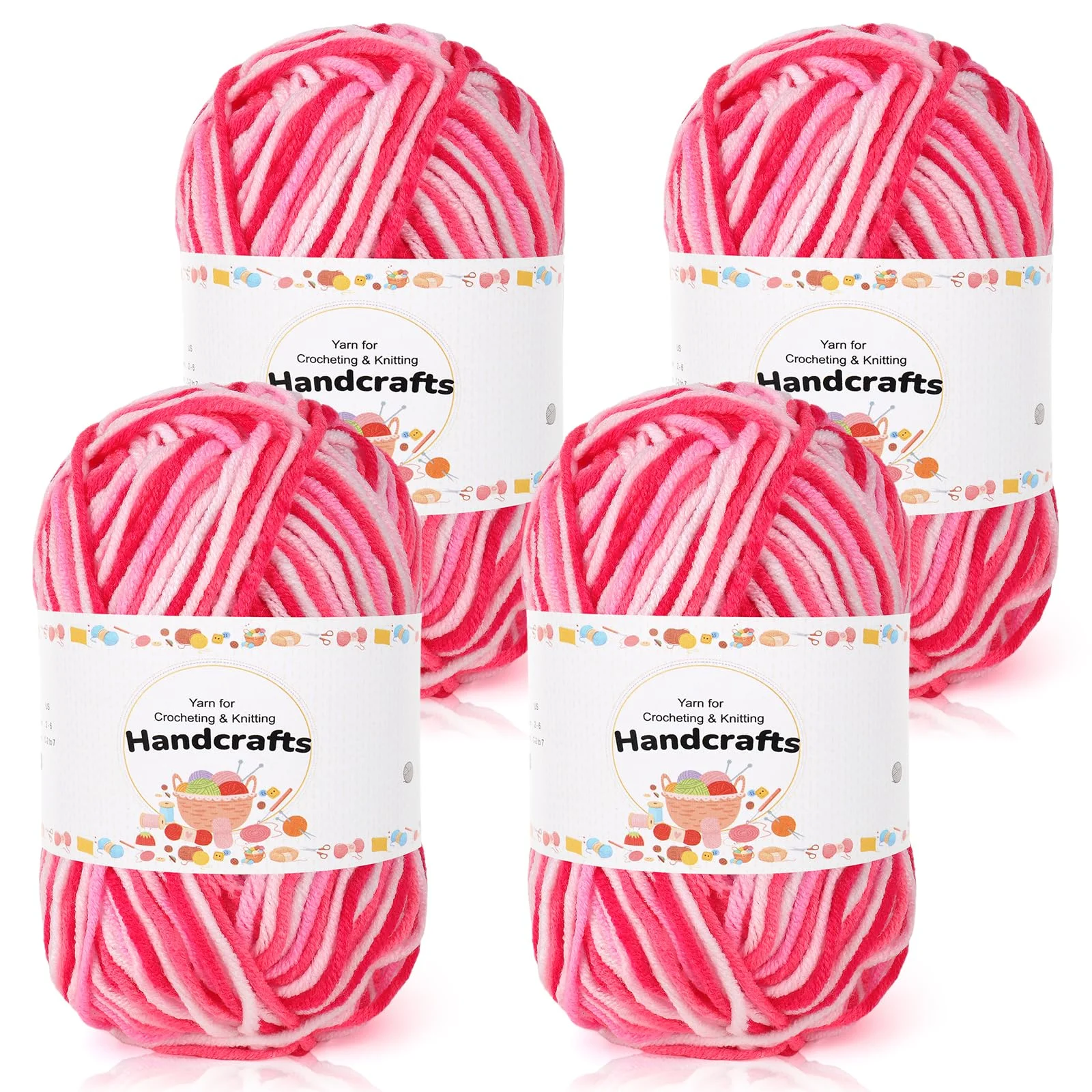 Aeelike 200g(4x50g) Handstrickgarn Zum Stricken Farbverlauf, 5Ply Acrylwolle Baumwolle zum Häkeln und Kunsthandwerk, Bunt Häkelgarn Wolle Set, Helles Rosa Weiß