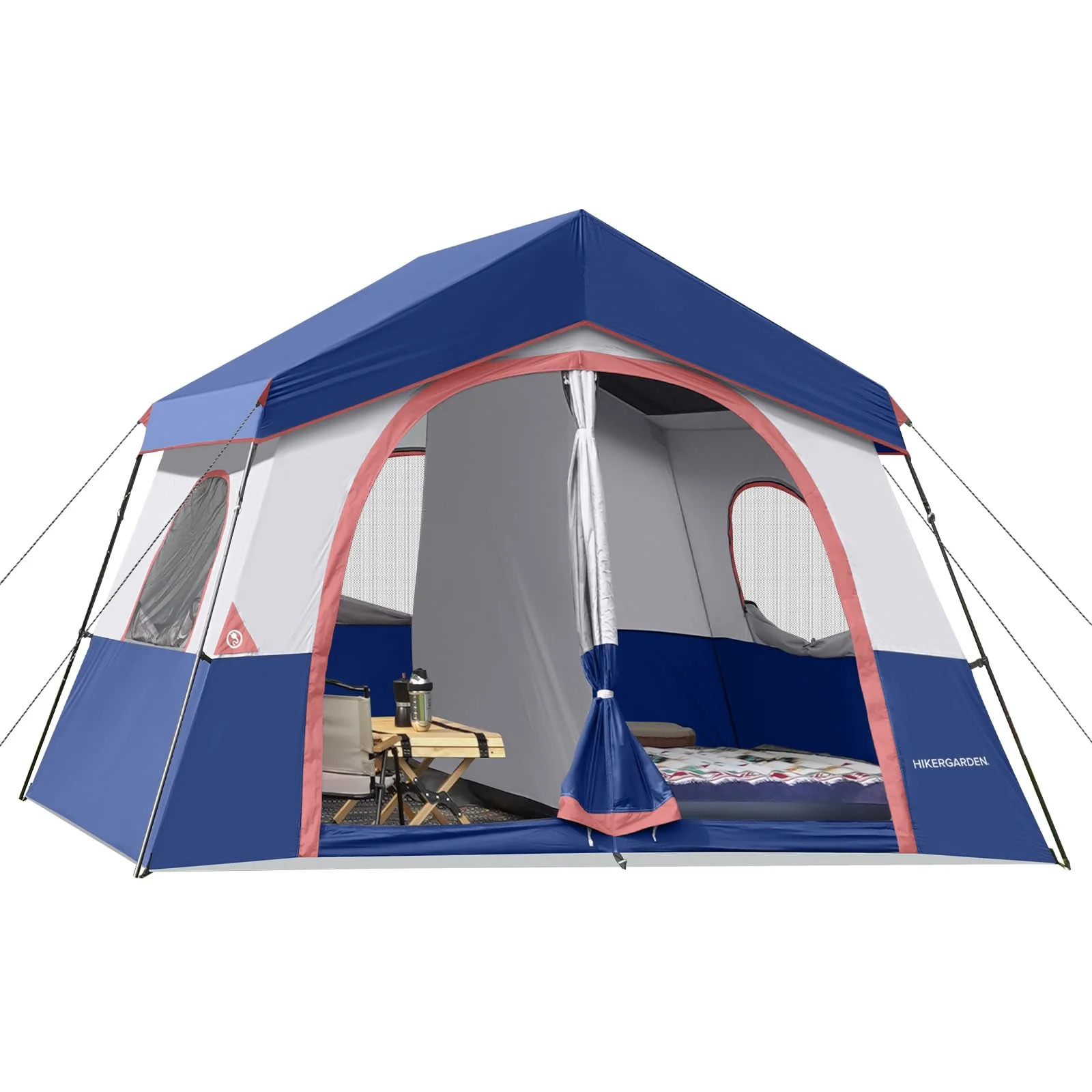 HIKERGARDEN Campingzelt für 5–8 Personen – Firstzelte Tragbares Familien-Kabinenzelt für Camp, winddichtes Stoff-Campingzelt im Freien für Wandern