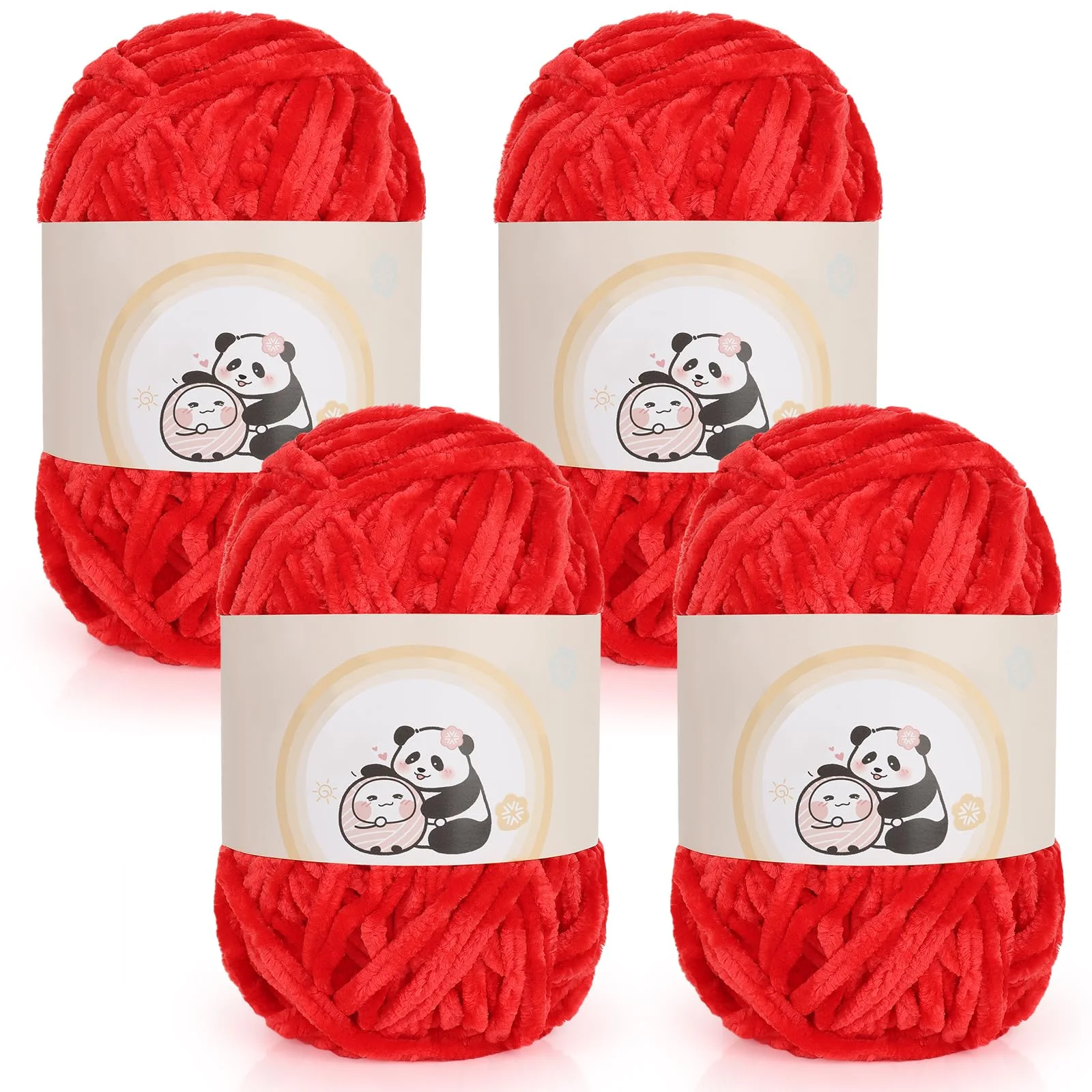 Aeelike 400g(4 x 100g) Chenille Garn zum Stricken, Weich Chunky Chenille Fluffy Yarn, Flauschige Samt Velvet Chenille Wolle zum Häkeln, Warme Plüschwolle für Mützen, Schals, Decken, Rot