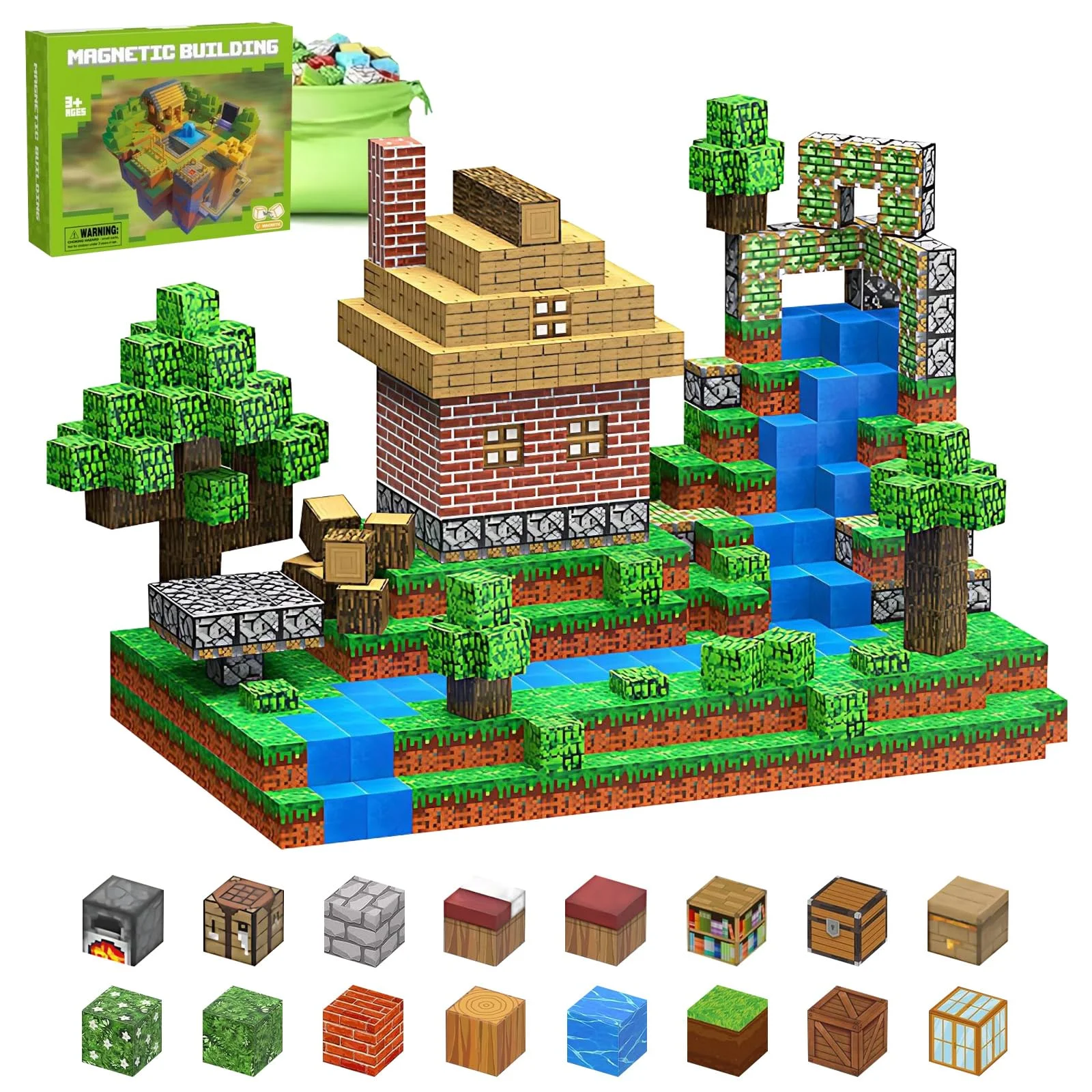 ShifenHong Magnetische Bausteine 120 Magnetblöcke mit 5 Minifiguren, 10 Aufklebern, Pixel Blocks Design, Kreatives Magnetspielzeug für Kinder ab 3 Jahren, Kinder.