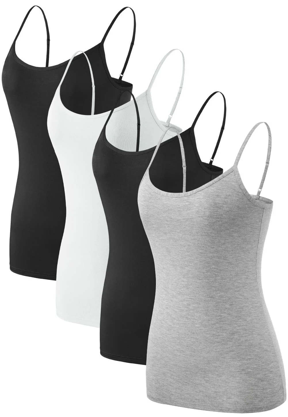 Komfokore Damen Unterhemden Verstellbar Spaghettiträger Tank Top Basic Camisole Ultra Soft Schichtung Top 4er Pack