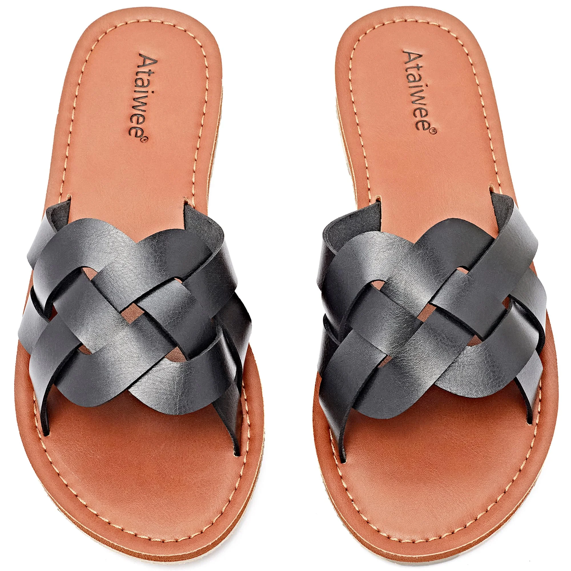 Ataiwee Damen Slide Sandalen - Bequeme modische flache Riemchen-Sommersandalen,weiche Einlegesohlen, Slip-On Hausschuhe Sandalen