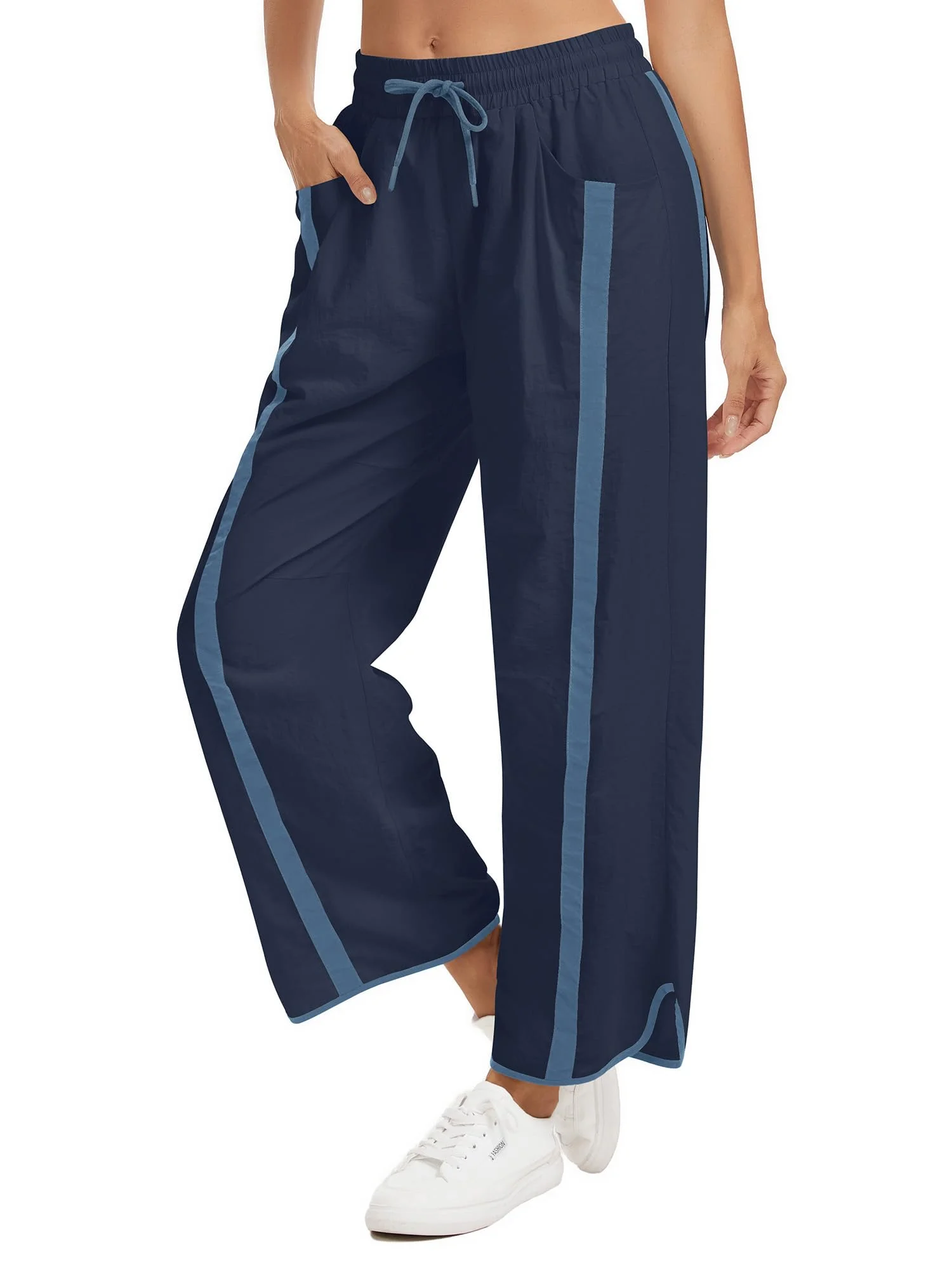 YYIDATON Damen Jogginghose mit elastischem Bund, Leichte Weitbeinsporthose, Y2K Baggy Hosen für Damen, Traininghose mit Taschen, Streetwear Freizeithose