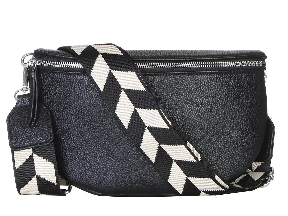 Bauchtasche Damen stylisch Umhängetasche Hüfttasche Bodybag Gürtel Crossbody Bag Schultertasche mit Verstellbaren Gurt 25 (Schwarz, S / 23 x 14 x 7 cm)