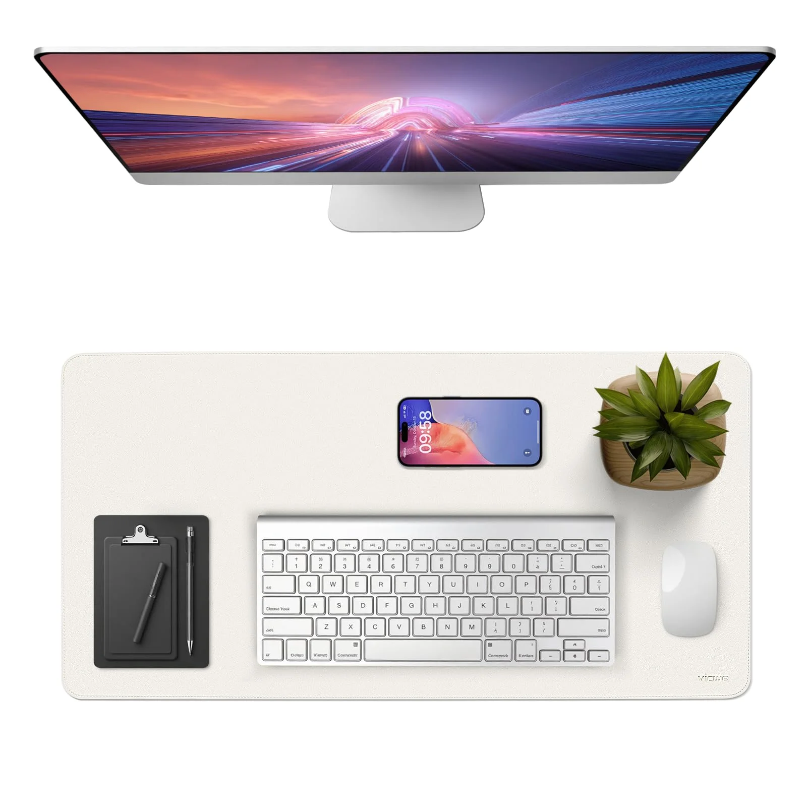 Vicwe Schreibtischunterlage, 60 x 40 cm Schreibtischunterlage aus PU-Leder, Rutschfester Multifunktionales Office Mousepad Laptop Schreibunterlage, Tisch-Schutz Unterlage für Büro/Zuhause (Weiß)