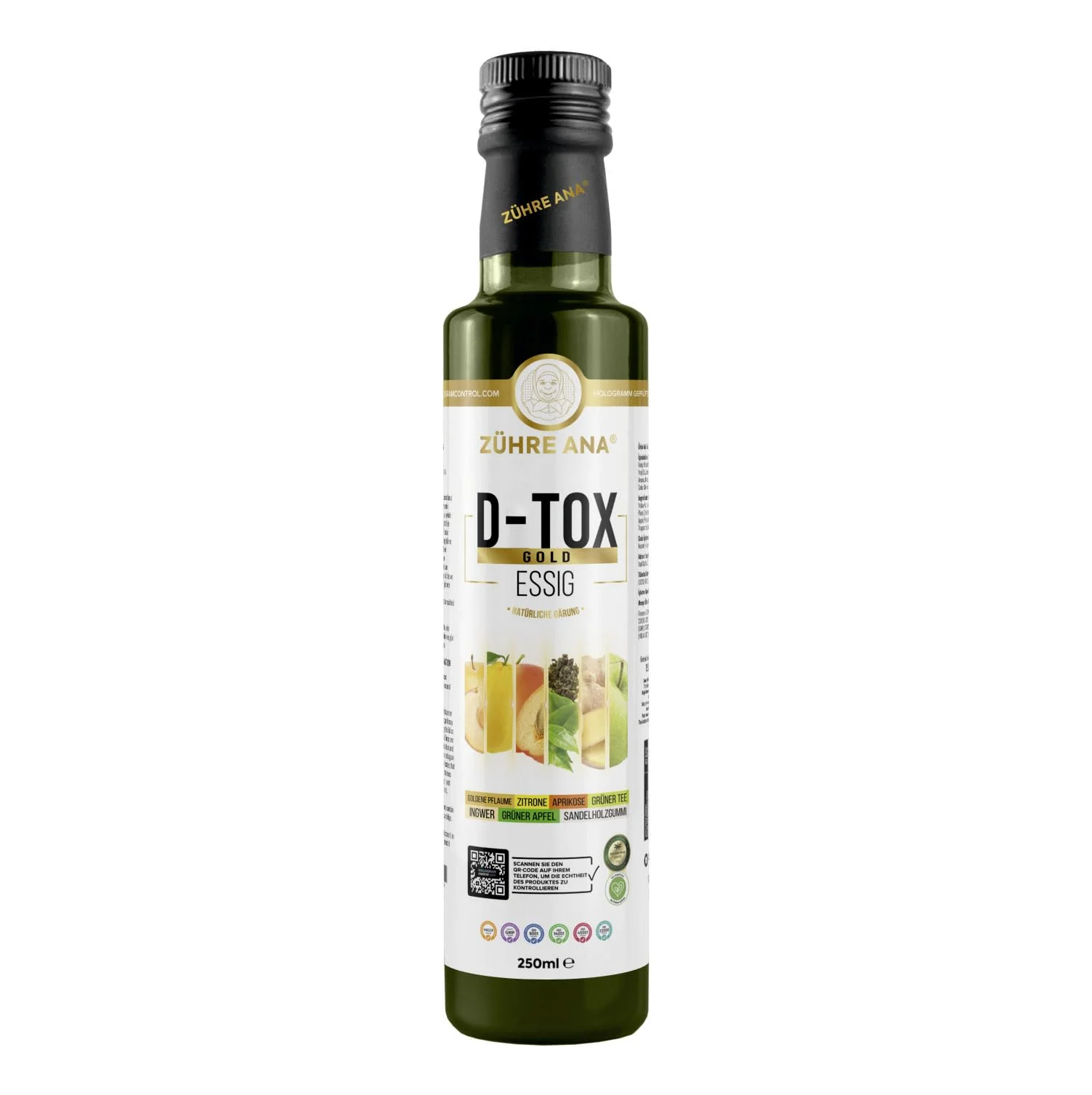 Zühre Ana D-tox Gold Essig – Natürlich fermentierter Kräuteressig – Traditionelle Rezeptur – Ideal für Salate, Getränke & bewusste Ernährung – 250 ml, Vegan