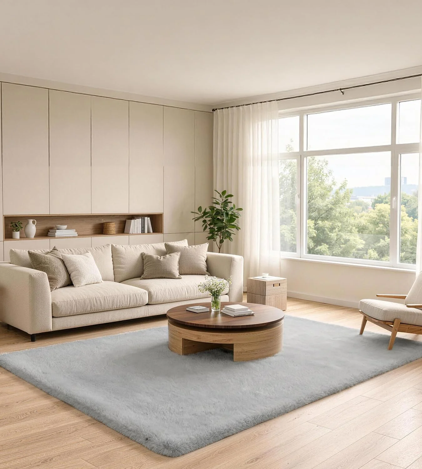 ROHATIM Teppich 120x180 cm Grau, Flauschiger Kunstfell Teppich in Kaninchenfell-Optik, Ultraweich & rutschfest, Waschbares Deko-Fell für Wohnzimmer und Schlafzimmer