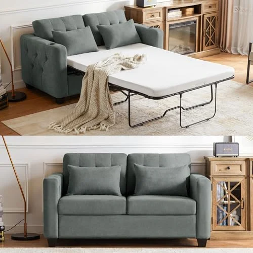 LINSY HOME Extendable Sofa Bed - 2 Seater Sofa with Sleep Function, Convertible Sofa Bed, Sofa Bed with Memory Foam for Living Room, Apartments and Small Spaces
