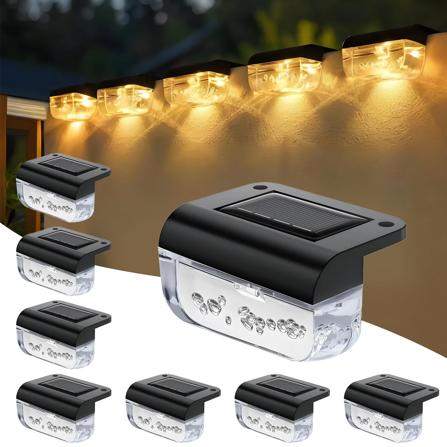 Anmossi Solarlampen für Außen Garten, 12 Stück Solar Zaunleuchten, Wasserdichte LED Stufenleuchten für Draußen, Stufen, Zäune, Terrassen, Treppen, Pool und Hof, Warmweiß