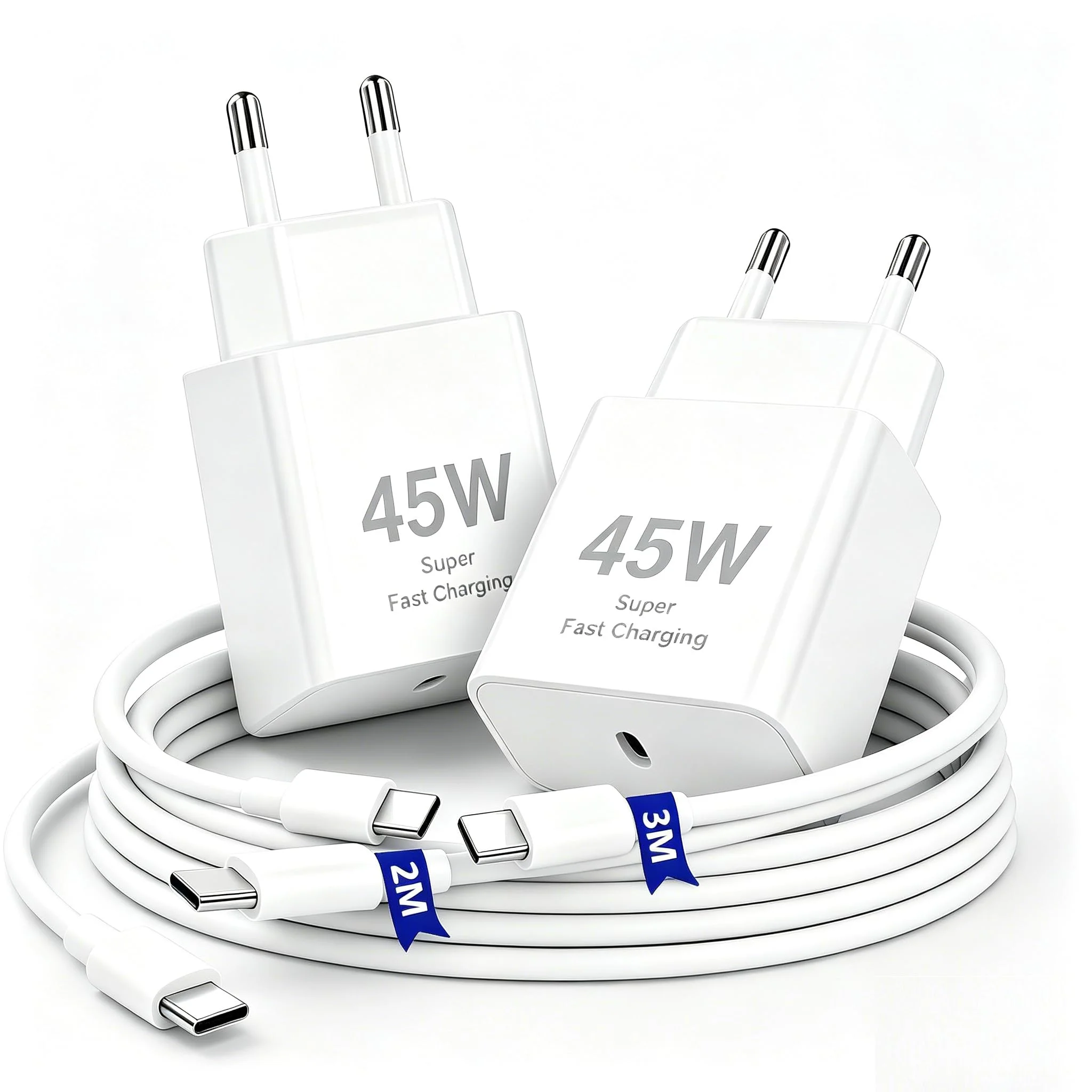 45W USB C Ladegerät mit Kabel [2M+3M], Typ C Schnellladegerät mit Ladekabel Lang für iPhone, Type C Netzteil, USB-C Stecker Adapter für Apple iPhone 17 Pro Max/17 Air/16e/15 Plus, iPad, Samsung Galaxy