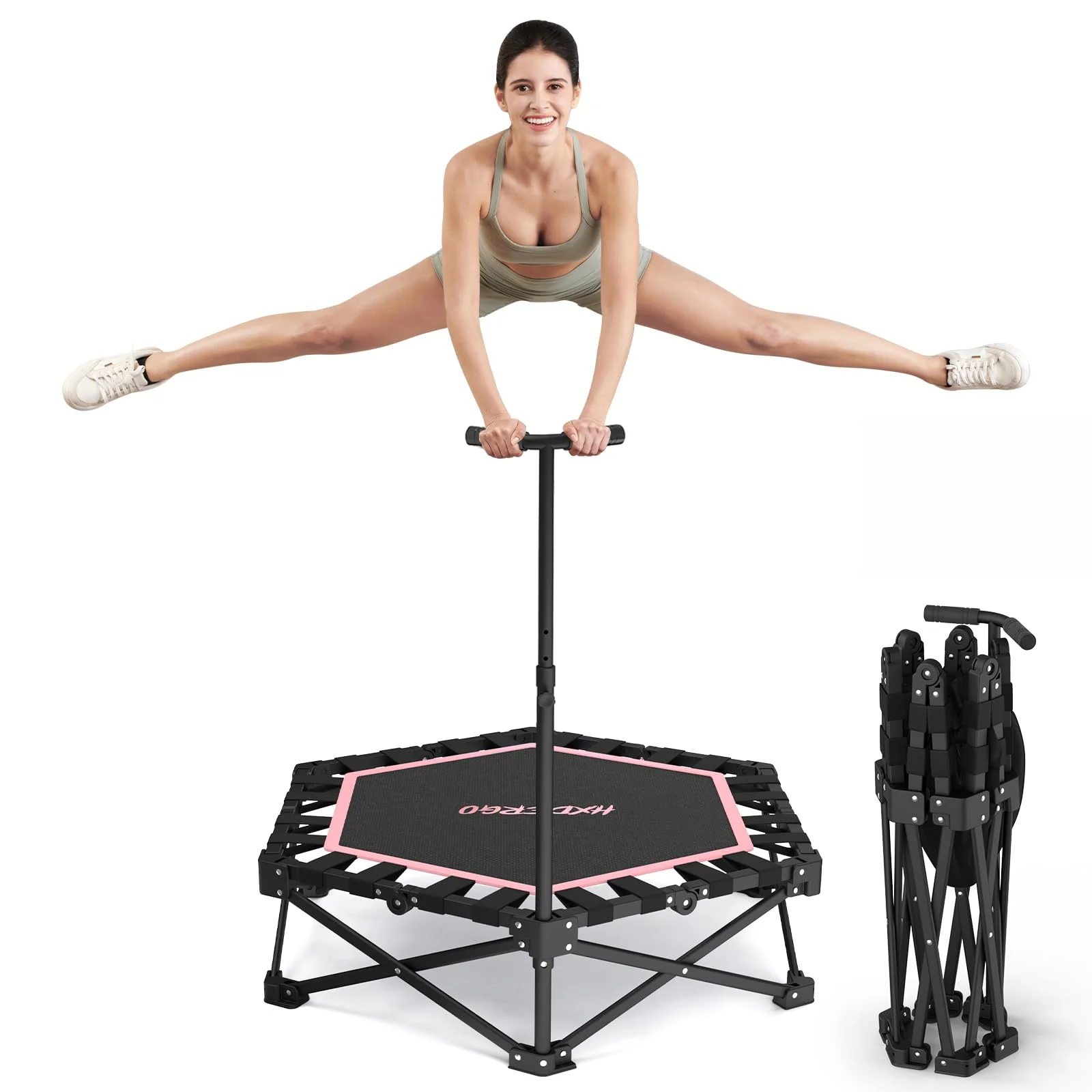 HXD-ERGO Klappbar Fitness Trampolin Erwachsene Indoor, Keine Installation erforderlich und tragbar, Durchmesser 106 cm